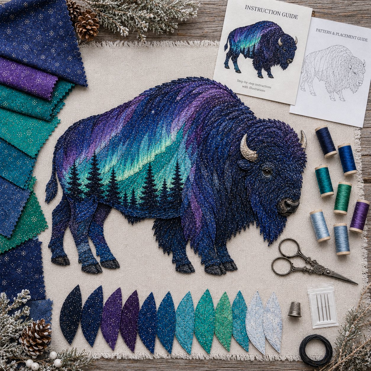 ⏳Last Day 50% OFF - 🌌🐺Northern Lights Wildlife DIY Patchwork Kit 📦Limited Stock🔥