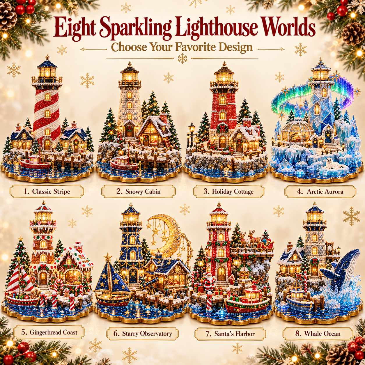 🎄 Christmas Lighthouse Village – DIY Sparkling 3D Diamond Art Decoration Kit