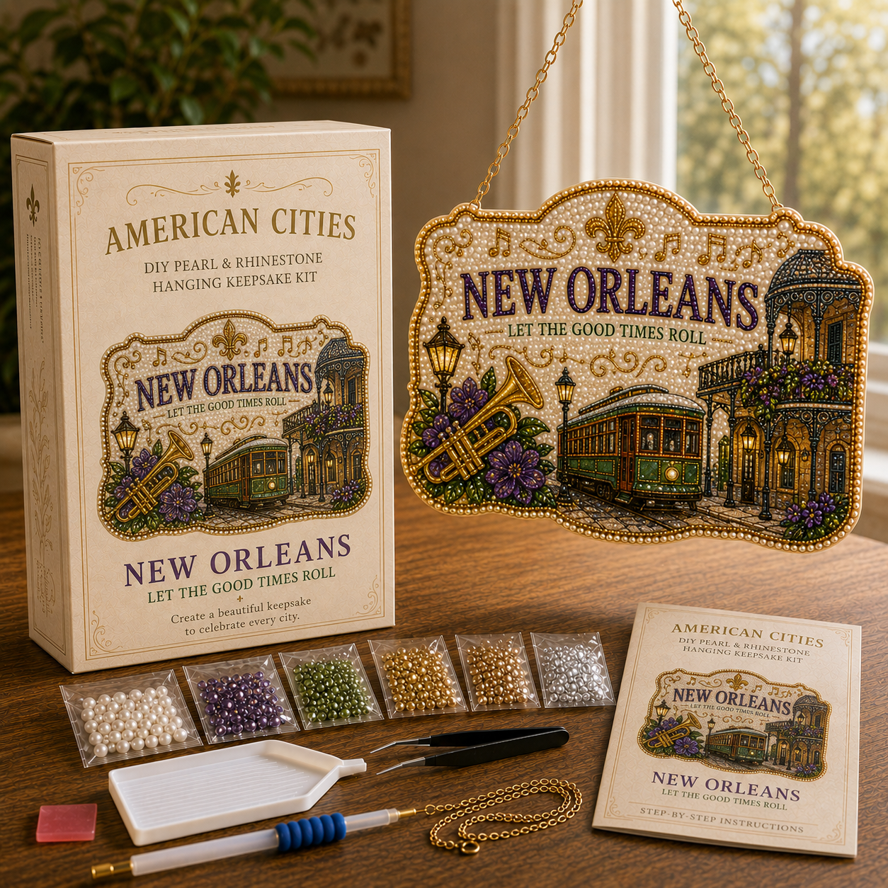 🏙️ American Cities Pearl & Rhinestone Hanging Keepsake DIY Kit