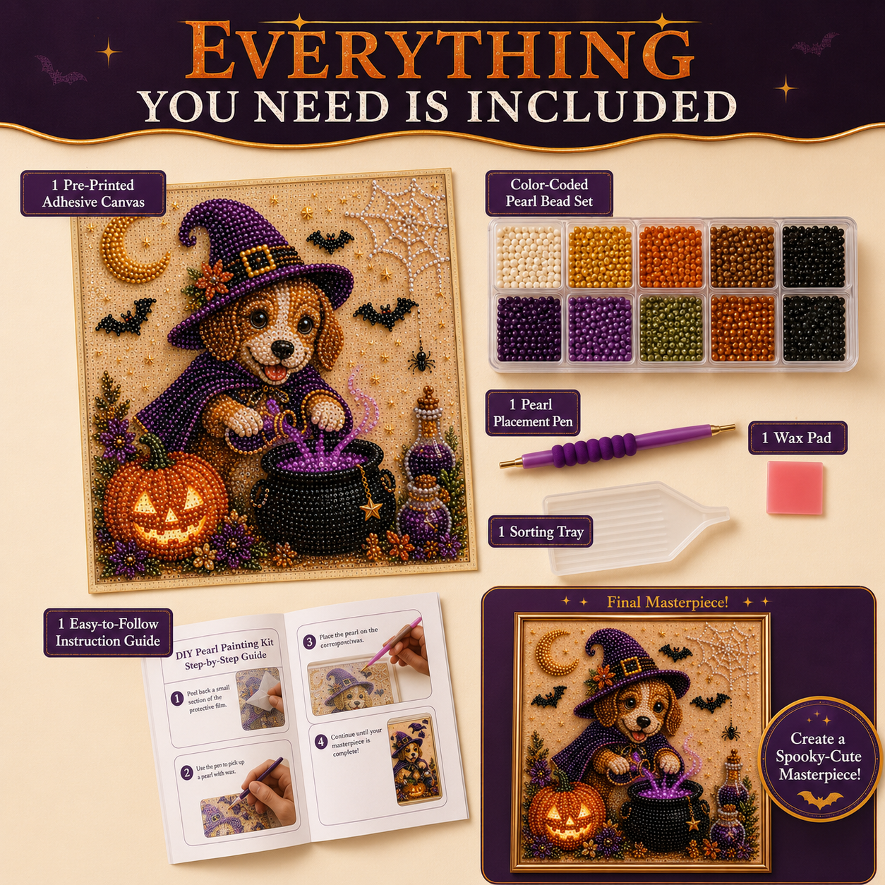 🧘Relaxing & Beginner-Friendly -💎DIY Halloween Puppy Pearl Painting Kit🐶