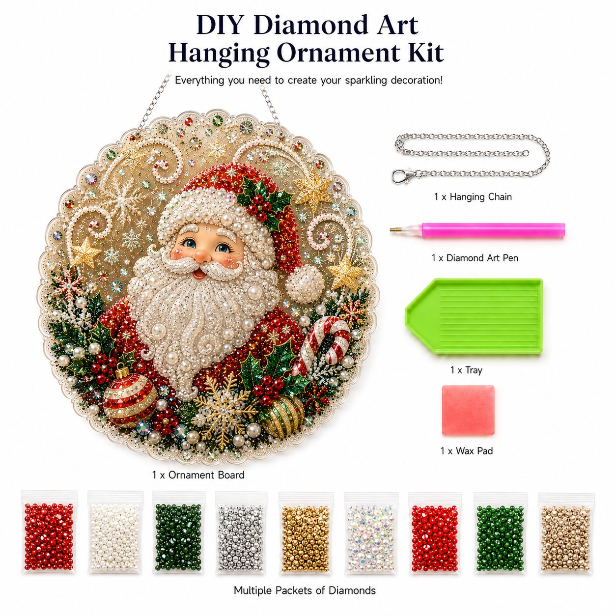 🎄 Christmas Pearl Diamond Art Acrylic Hanging Plaque Kit | Scratch-Resistant Non-Fading Board with Pearl Beads | DIY Handmade Holiday Decor 🎅💎