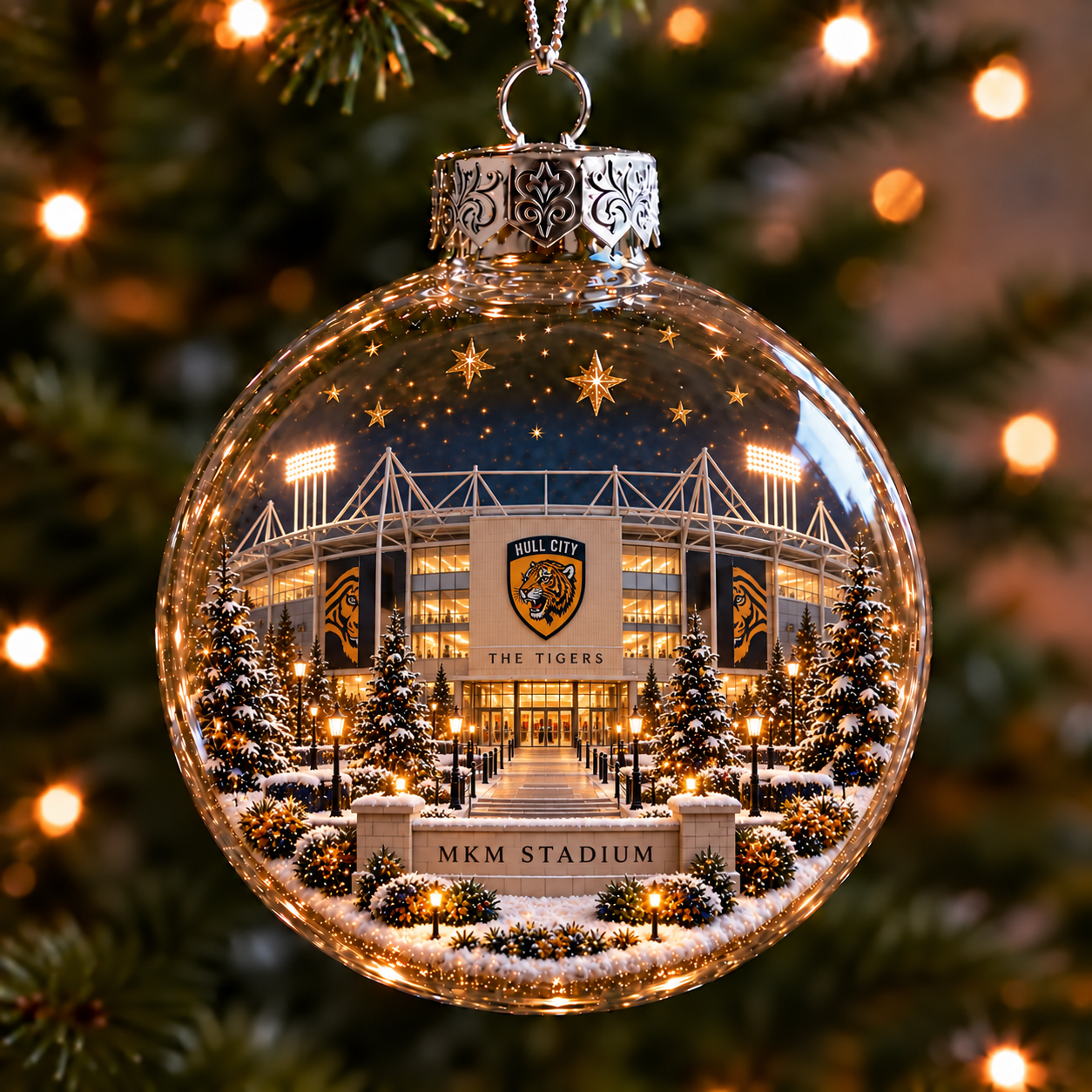 ⚽🎄 Light-Up Football Stadium Christmas Ornament