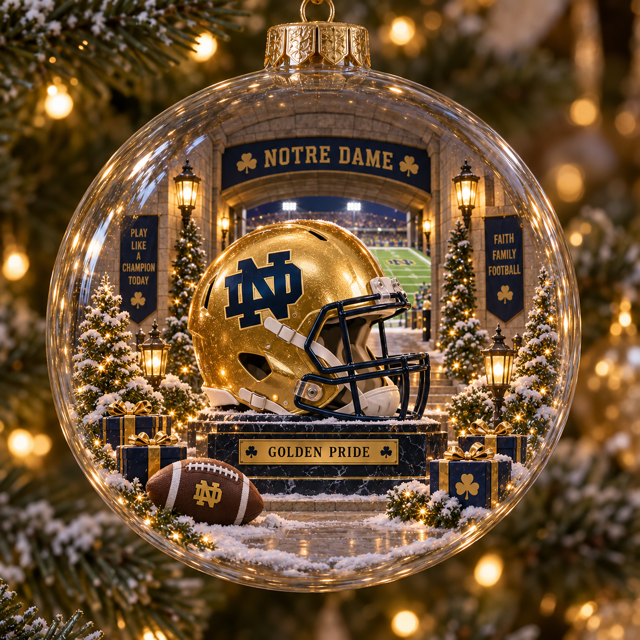 🎄 Play Like a Champion Today — Light-Up College Football Diorama Ornament