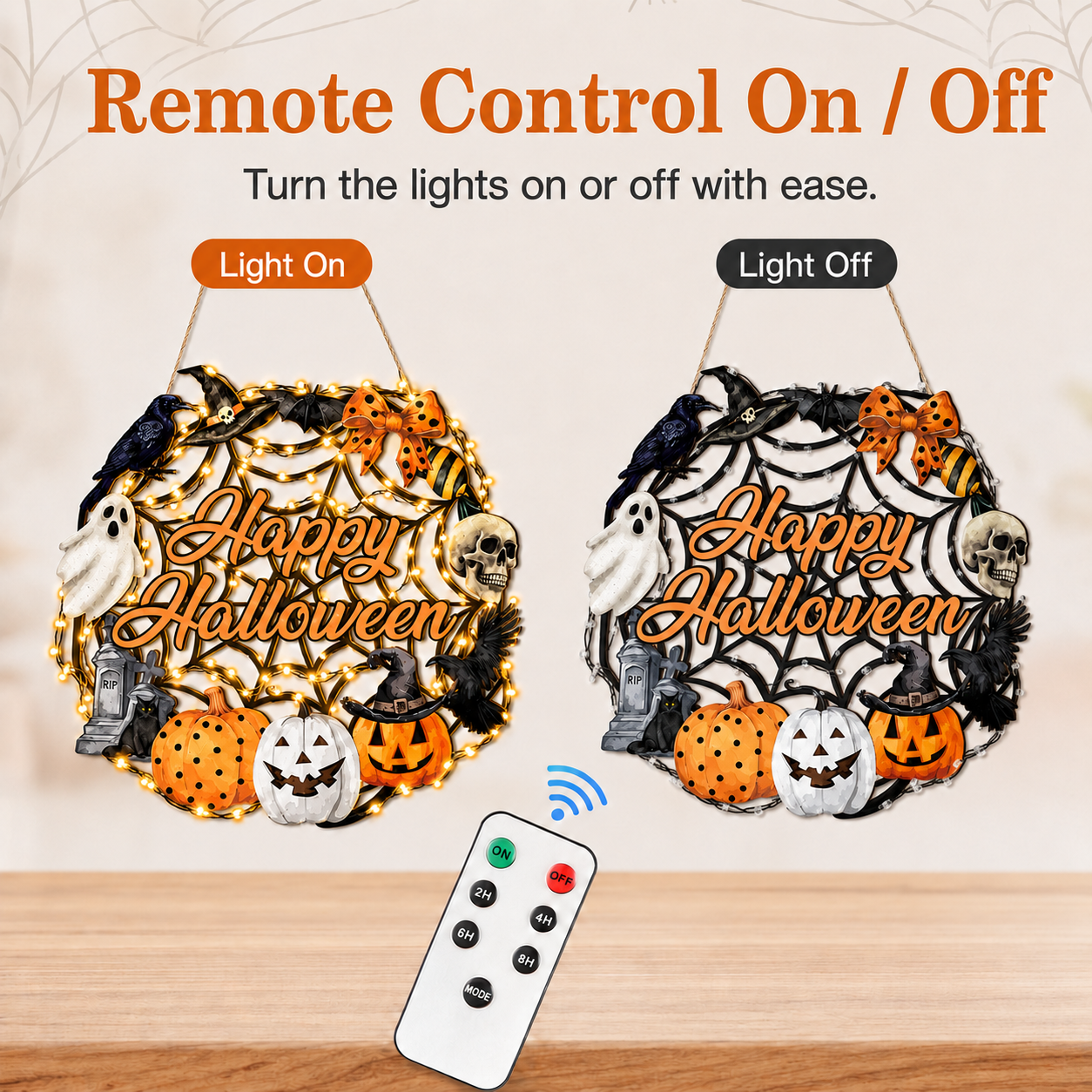 Lighted Happy Halloween Wooden Door Sign for Spooky Holiday Decor 🎃✨