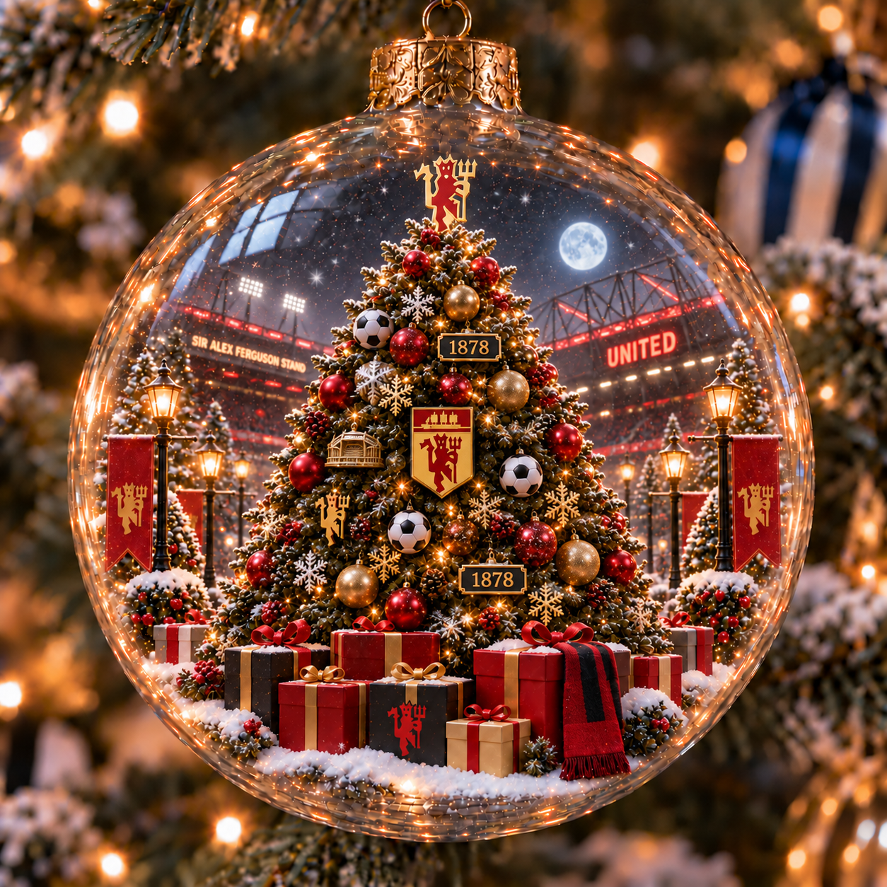 🎄 United in Red — Light-Up Football Heritage Diorama Ornament