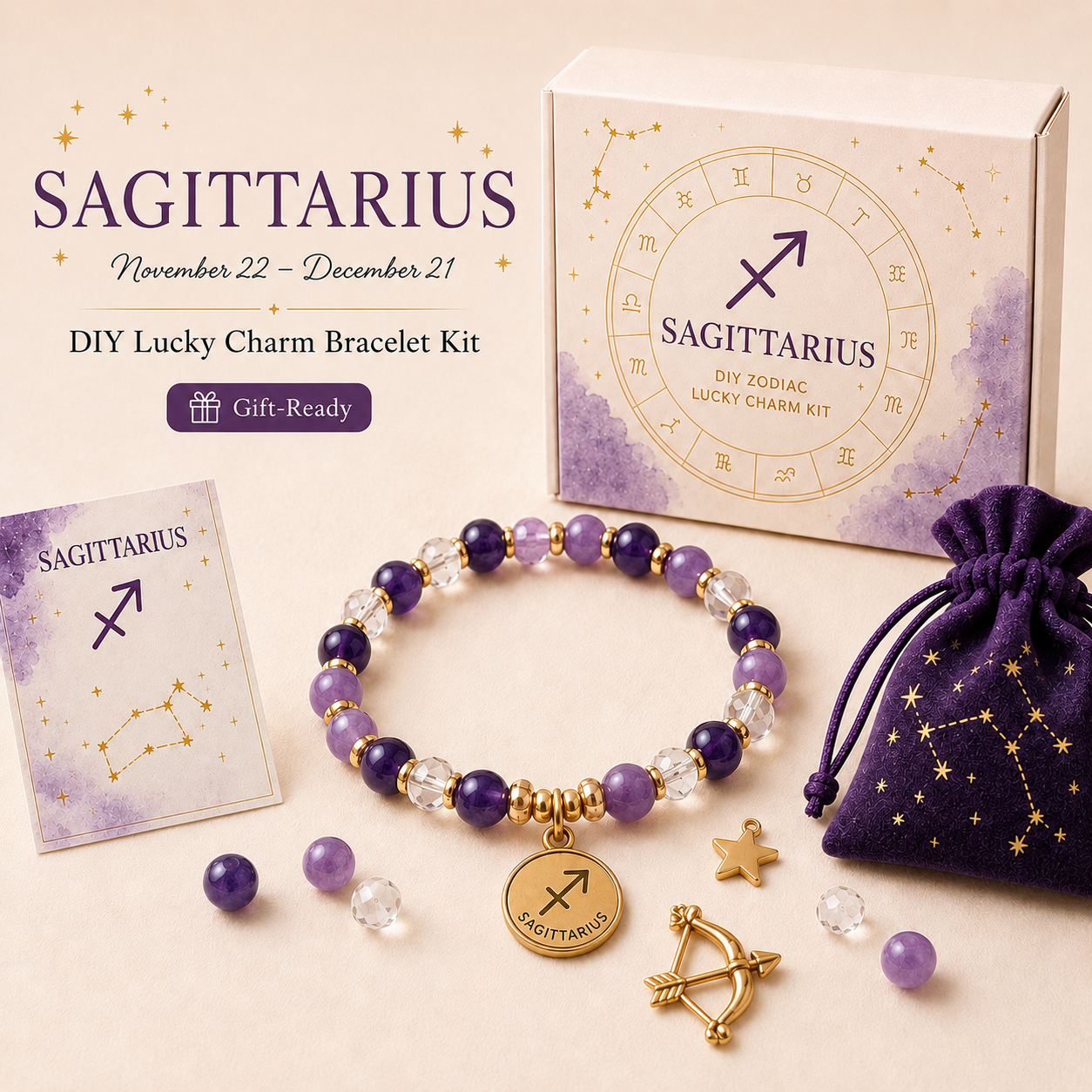 DIY Zodiac Lucky Charm Bracelet Kit Gift Ready Astrology Bracelet