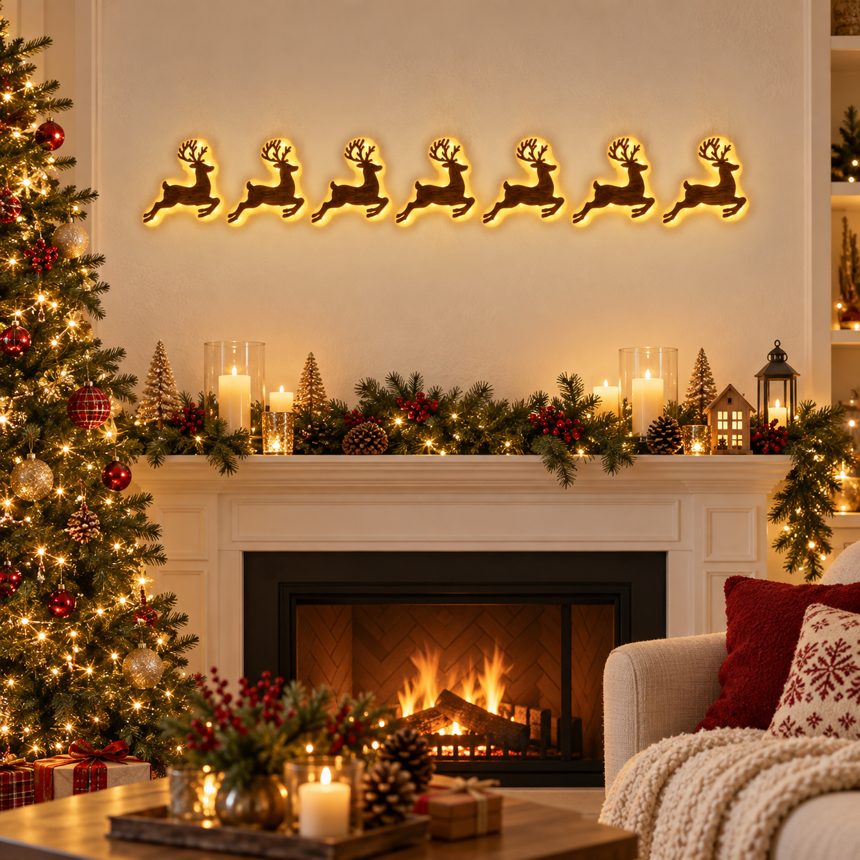 🔥Last 45pcs🎉-LED Reindeer Wall Decorations - Festive Christmas Lighting
