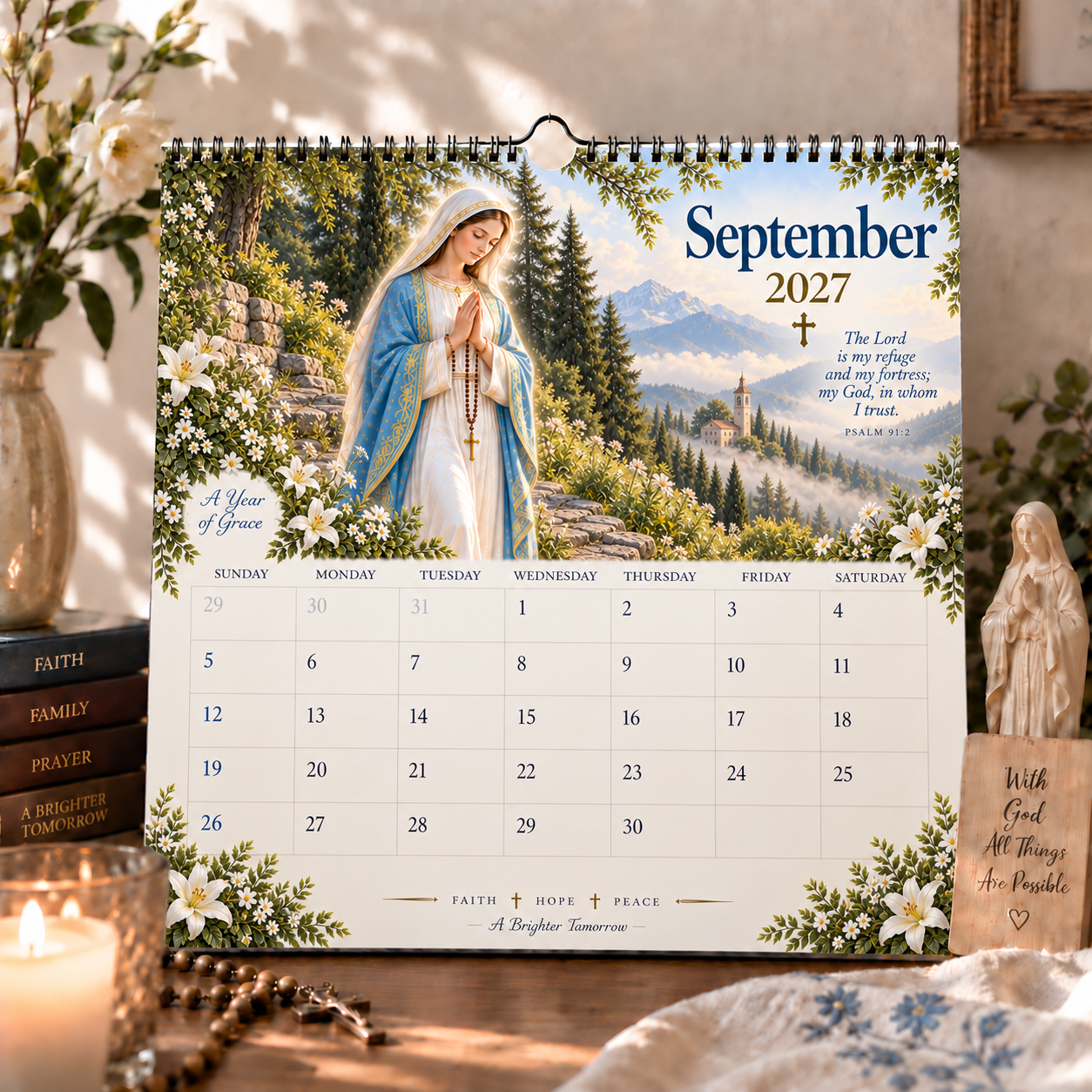 2027 Blessed Mother Wall Calendar – A Year of Grace, Hope & Prayer | Virgin Mary Christian Faith Calendar