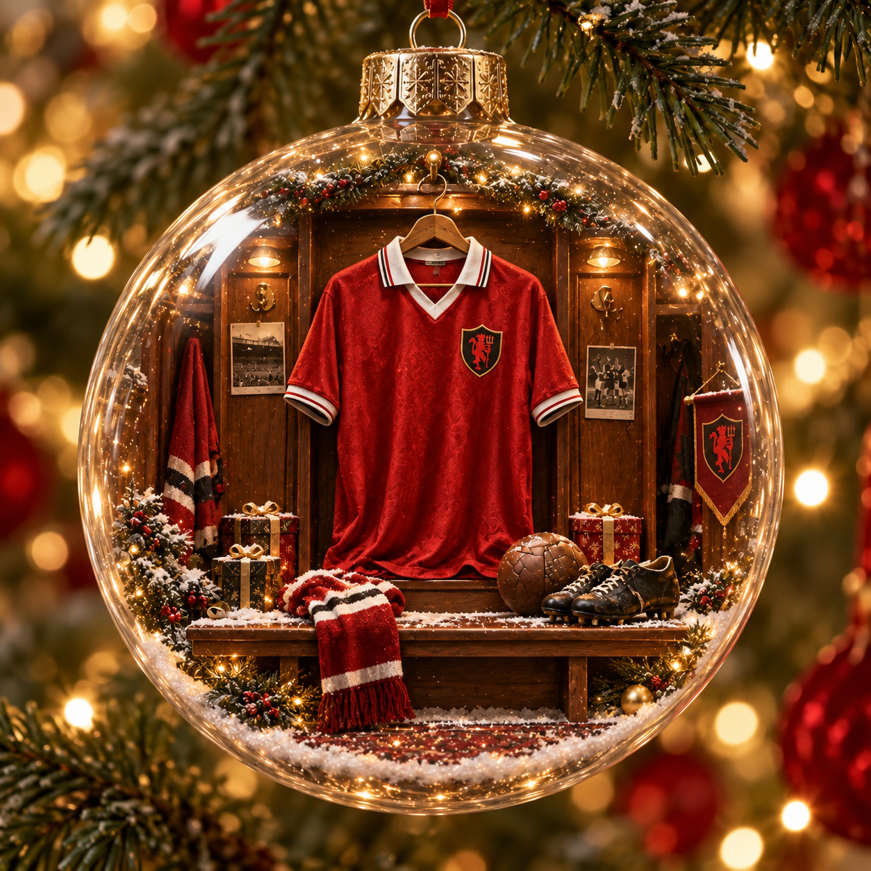 🎄 United in Red — Light-Up Football Heritage Diorama Ornament