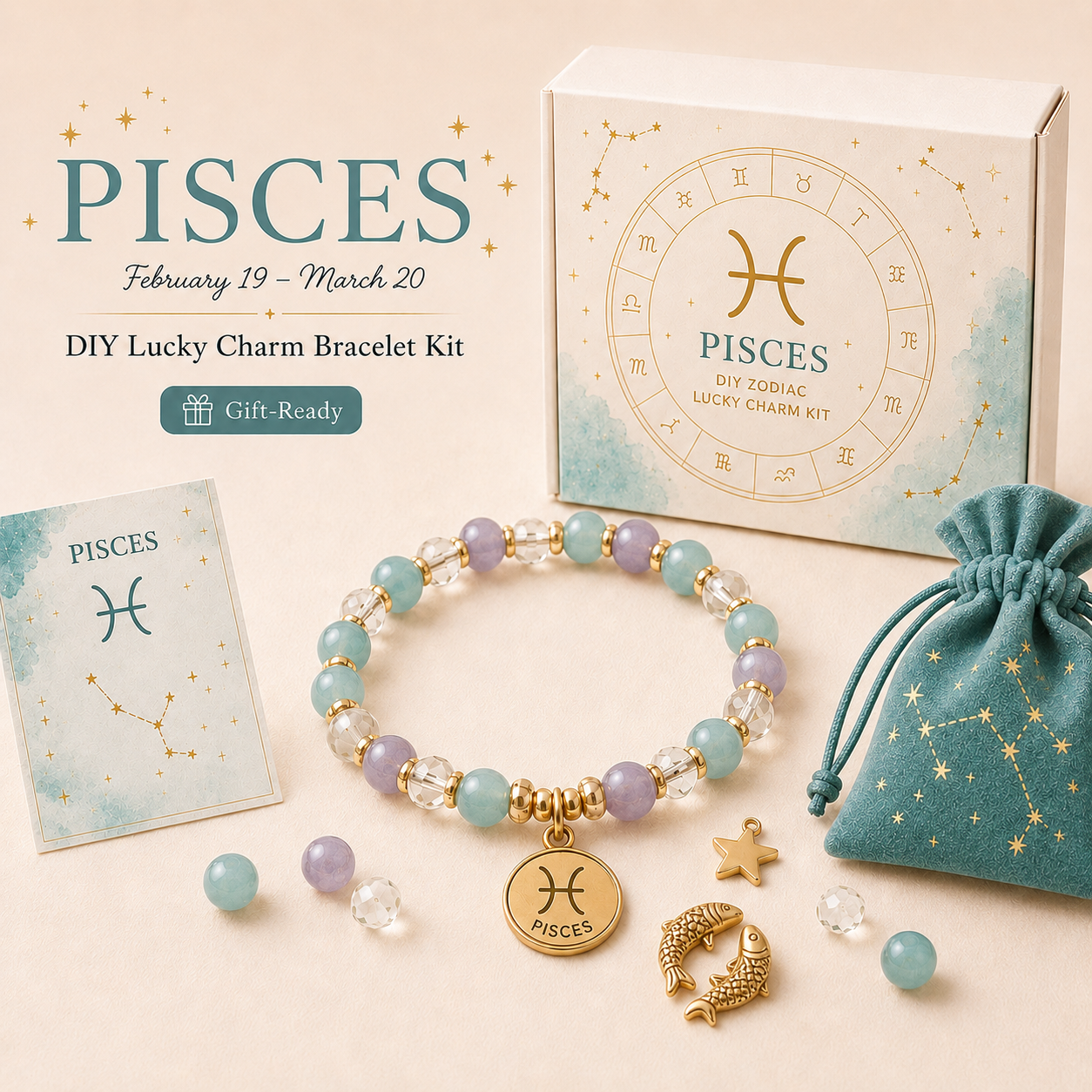 DIY Zodiac Lucky Charm Bracelet Kit Gift Ready Astrology Bracelet