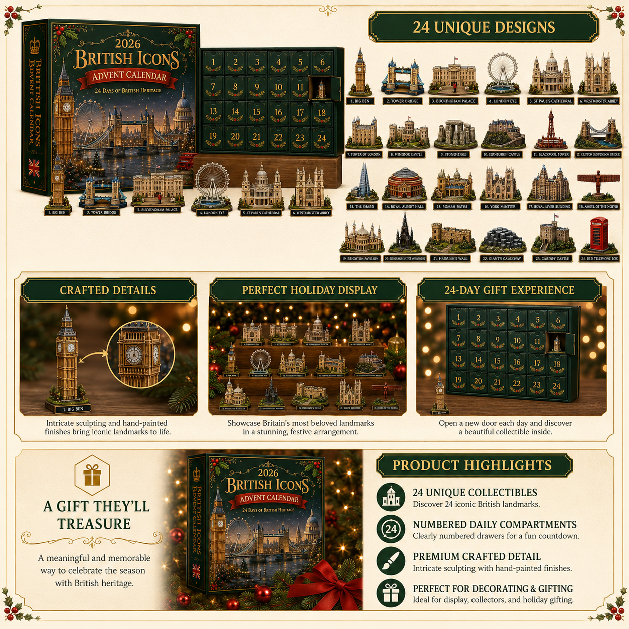 2026 UK Landmarks Advent Calendar – 24 Days of Iconic Architecture & Heritage Collectibles | Christmas Countdown Gift