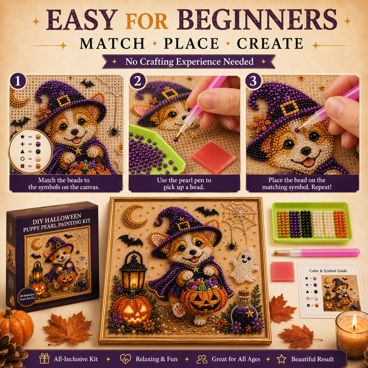 🧘Relaxing & Beginner-Friendly -💎DIY Halloween Puppy Pearl Painting Kit🐶