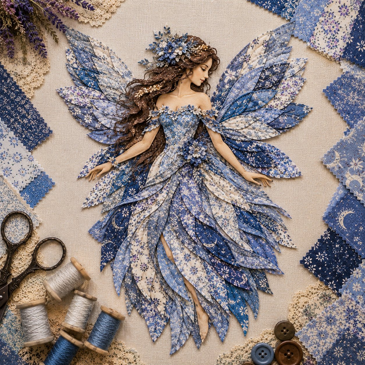 🔥LAST DAY 49% OFF-🧚‍♀️🌸 Premium Fairy Patchwork DIY Kit | High-Quality Layered Fabric with Floral Wings DIY Handmade Fantasy Wall Decor ✨