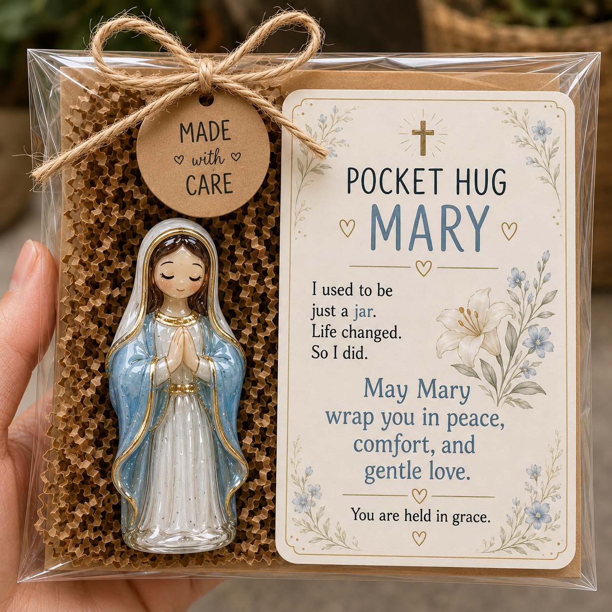 ✝️ Faith Pocket Hug Keepsake – Jesus, Mary & Guardian Angel Encouragement Gift