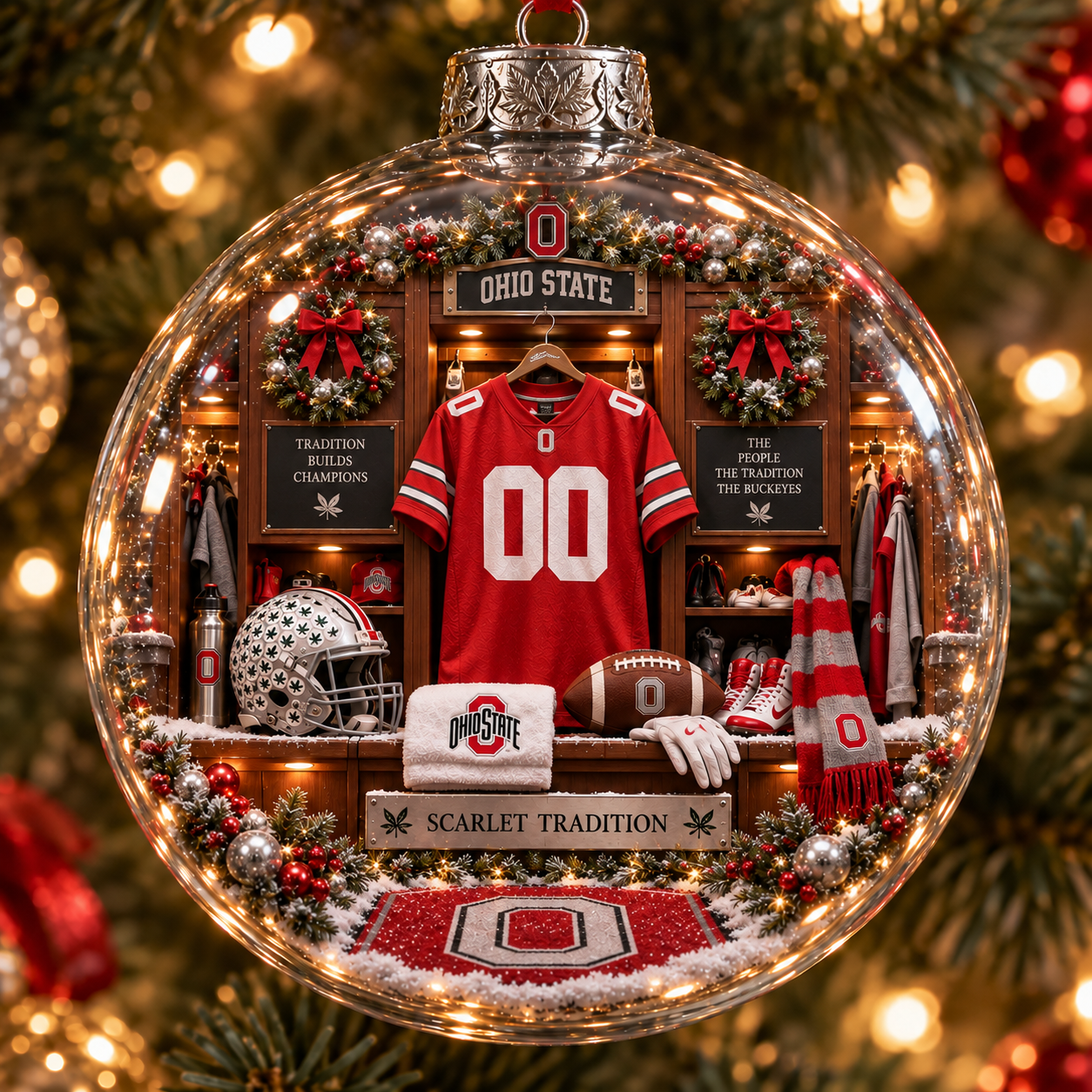 🎄 Scarlet & Gray Forever — Light-Up College Football Diorama Ornament