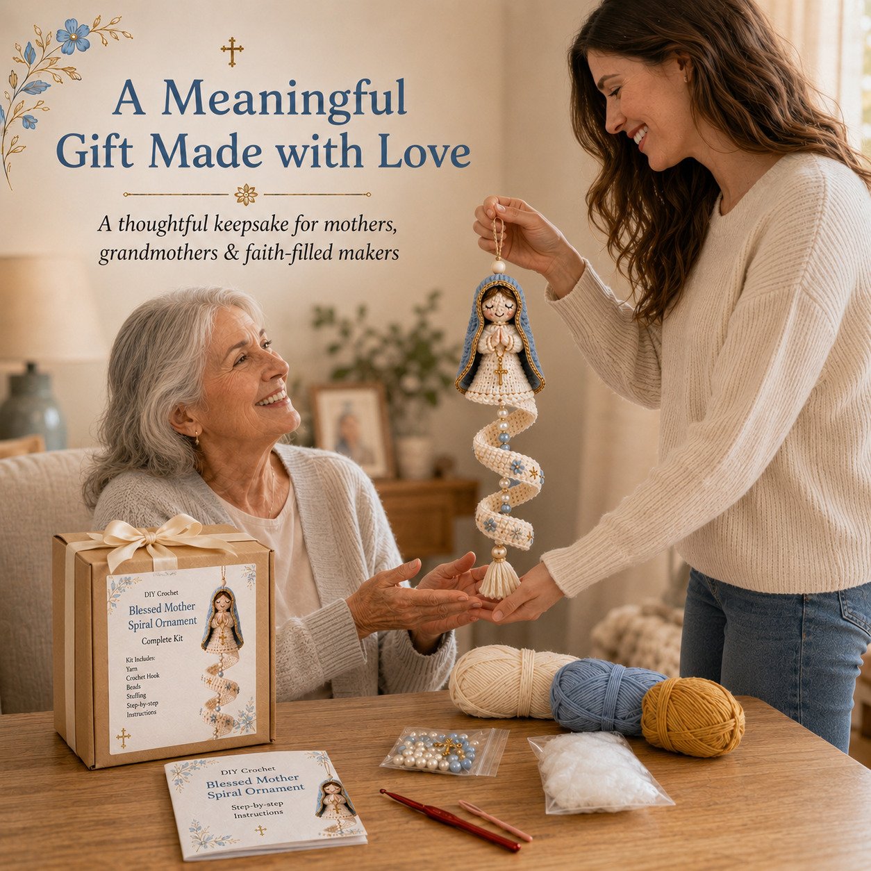 ✨ DIY Crochet Blessed Mother Spiral Hanging Ornament Kit – Handcraft a Heavenly Keepsake 🙏🧶