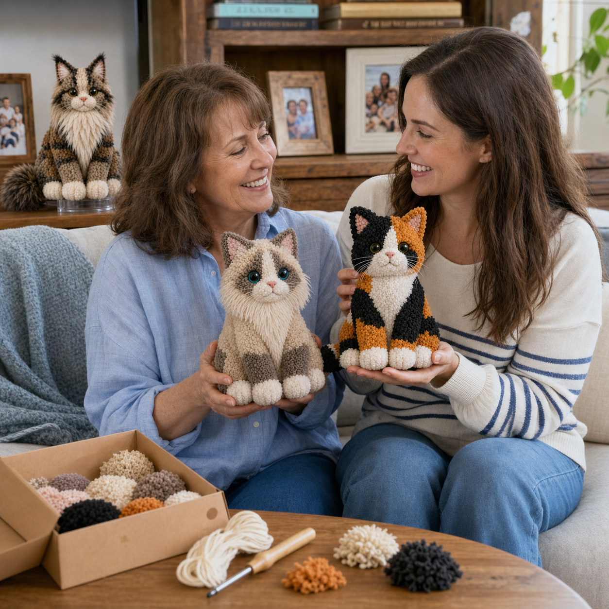 Cozy Cat Fabric Poke Art Kit – No-Sew DIY Textured Cat Craft
