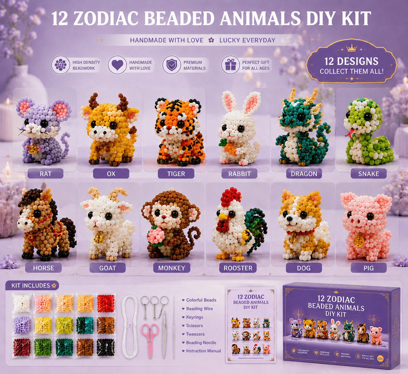 🔥 Last Day 57% OFF ✨ 12 Zodiac Beaded Animals DIY Kit