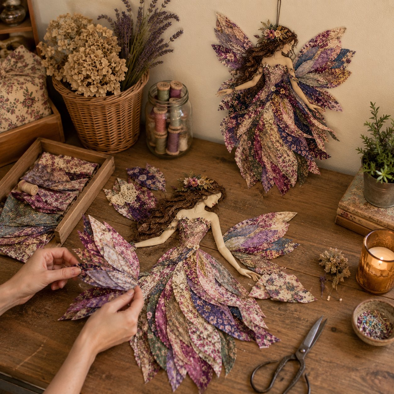 🔥LAST DAY 49% OFF-🧚‍♀️🌸 Premium Fairy Patchwork DIY Kit | High-Quality Layered Fabric with Floral Wings DIY Handmade Fantasy Wall Decor ✨