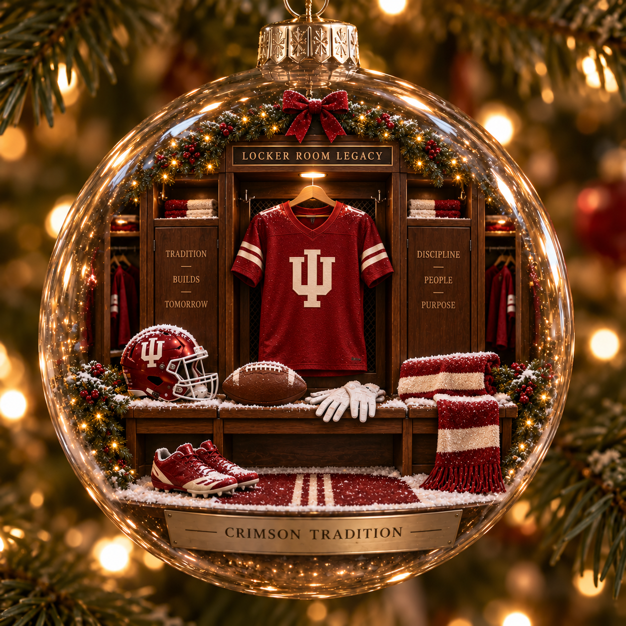 🎄 Go Hoosiers — Light-Up College Football Diorama Ornament