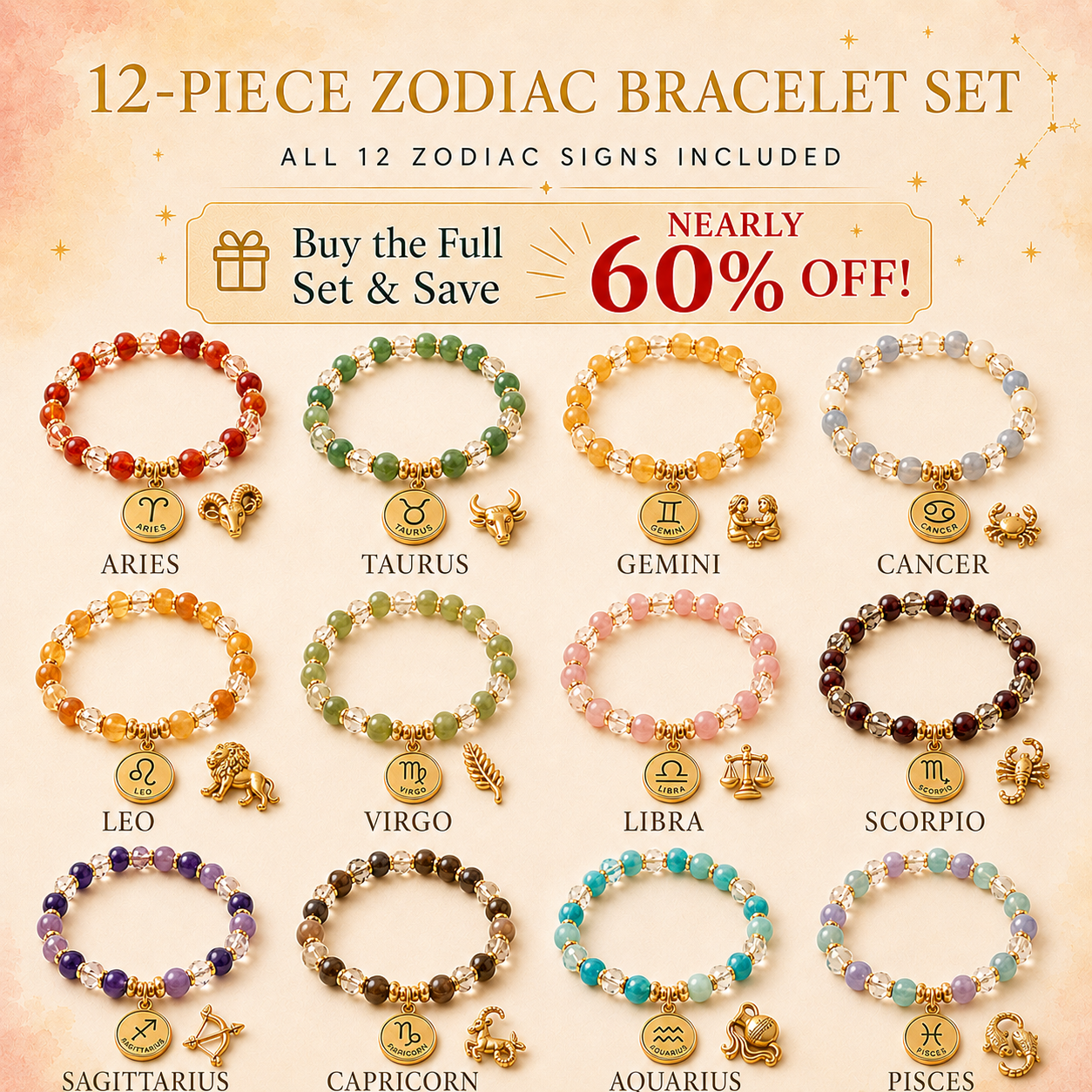 DIY Zodiac Lucky Charm Bracelet Kit Gift Ready Astrology Bracelet