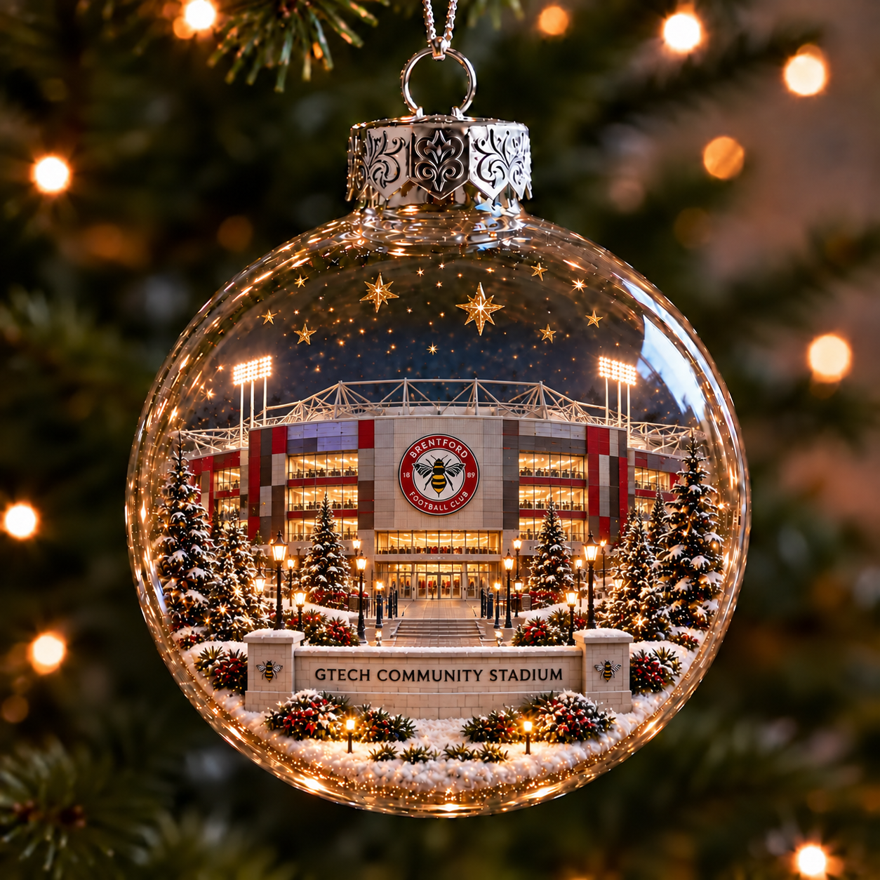 ⚽🎄 Light-Up Football Stadium Christmas Ornament