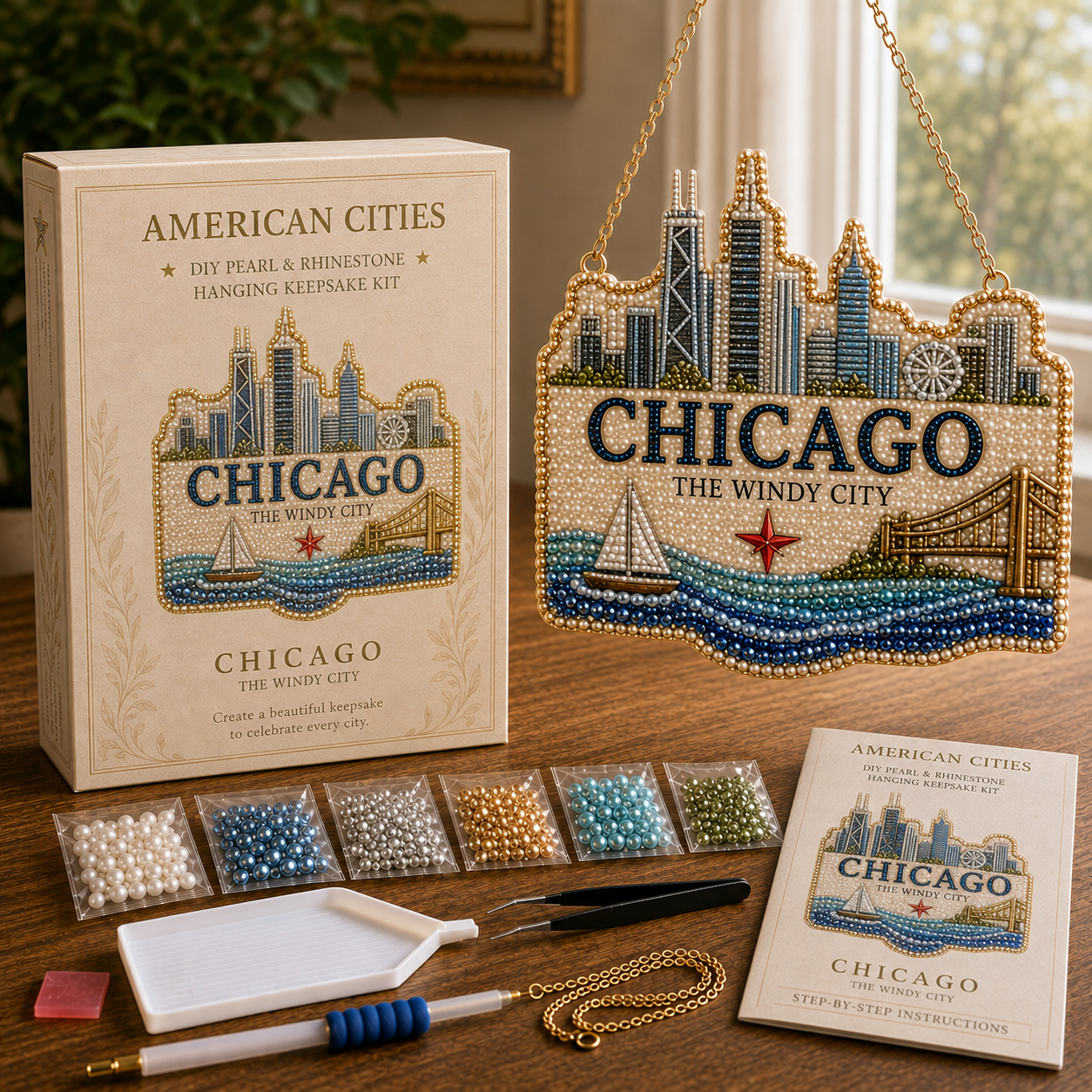 🏙️ American Cities Pearl & Rhinestone Hanging Keepsake DIY Kit