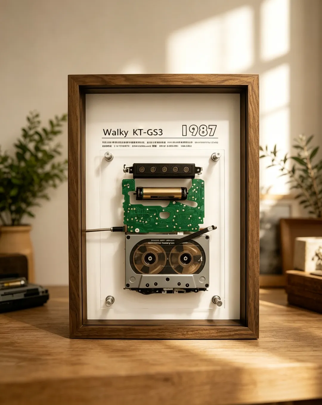 Vintage Cassette Player Frame with Functional Tape Playback & Retro Wall Art Design