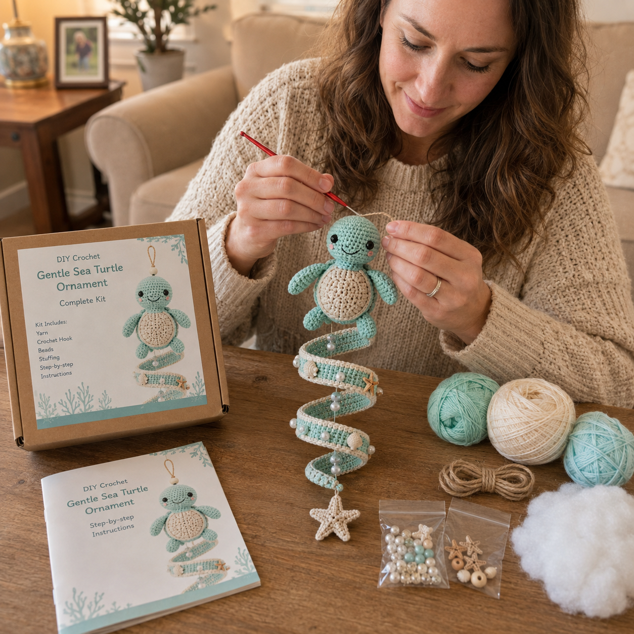 🔥50% Off Last Day 🔥Ocean Friends Crochet Spiral Ornament DIY Kit 🌊 A Calming Keepsake to Make and Display