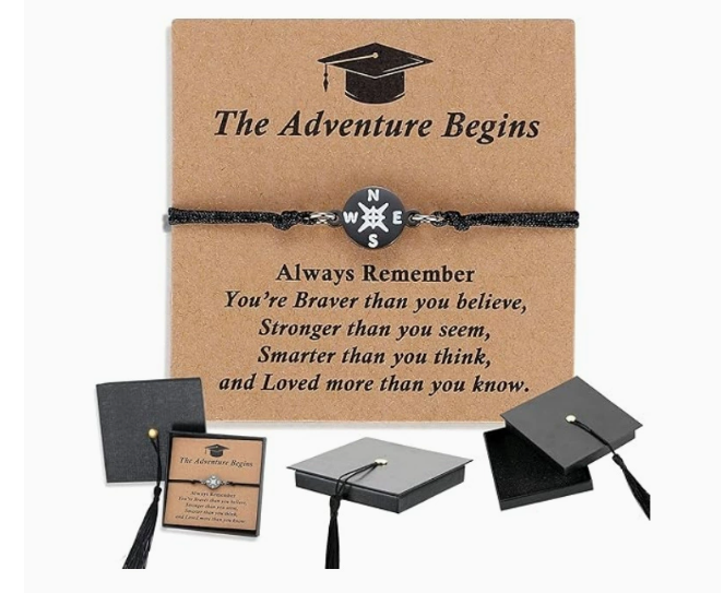 Graduation Compass Bracelet for Class of 2026 Inspirational Gift for Her Him, High School College 8th Grade Graduate, Stainless Steel with Heartfelt Card & Graduation Cap Box