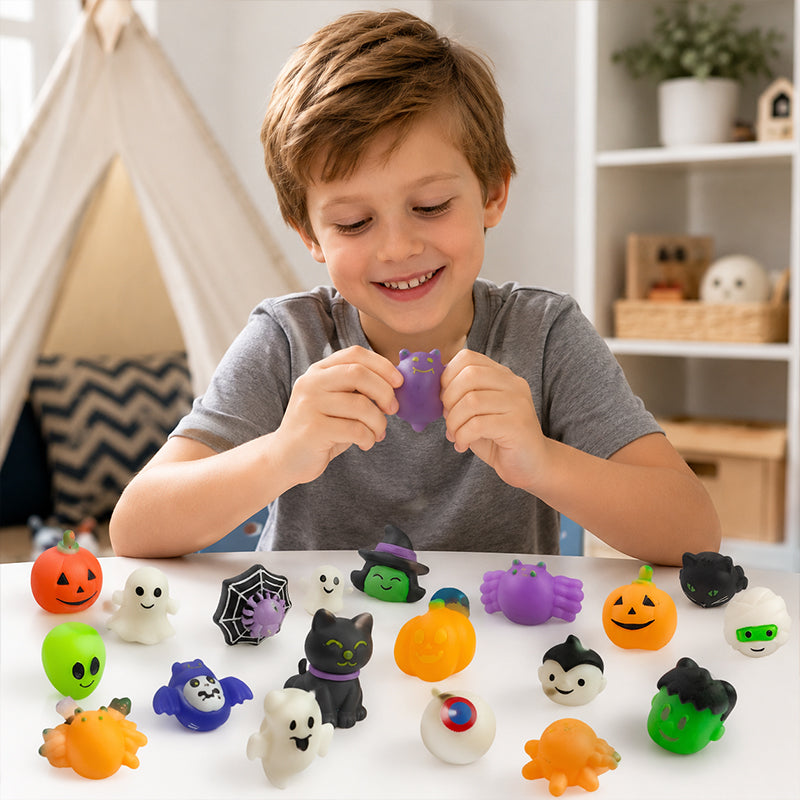 🦇🎃Halloween Squishies Stress Relief Toy Set, Classic Pumpkin/Ghost/Bat Shapes, Super Soft TPR Material with Elastic Squeeze Feel🧹Washable & Durable, Assorted 24/36/50pcs for Party Favors, Classroom Rewards & Trick-or-Treat🦇🪄
