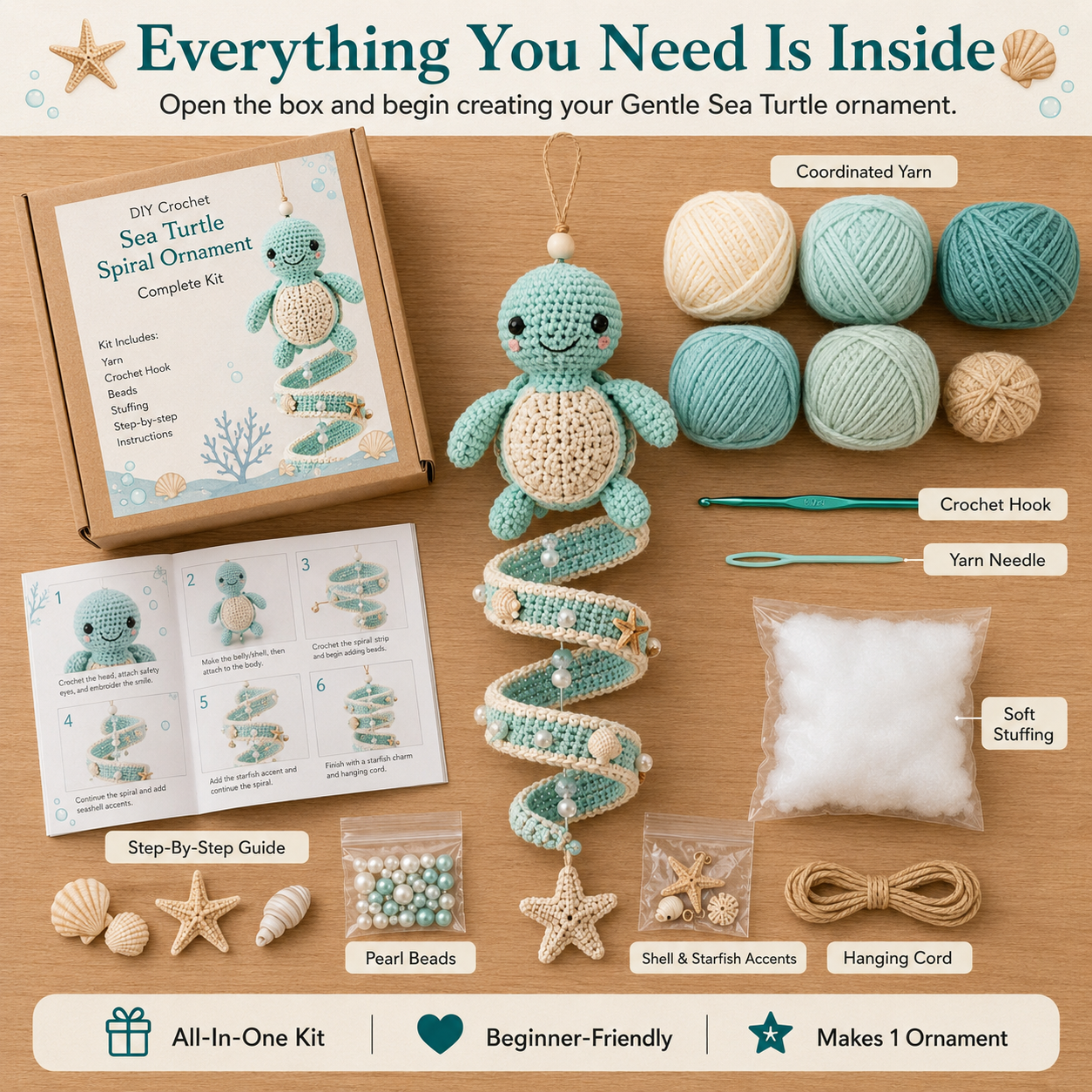 🔥50% Off Last Day 🔥Ocean Friends Crochet Spiral Ornament DIY Kit 🌊 A Calming Keepsake to Make and Display