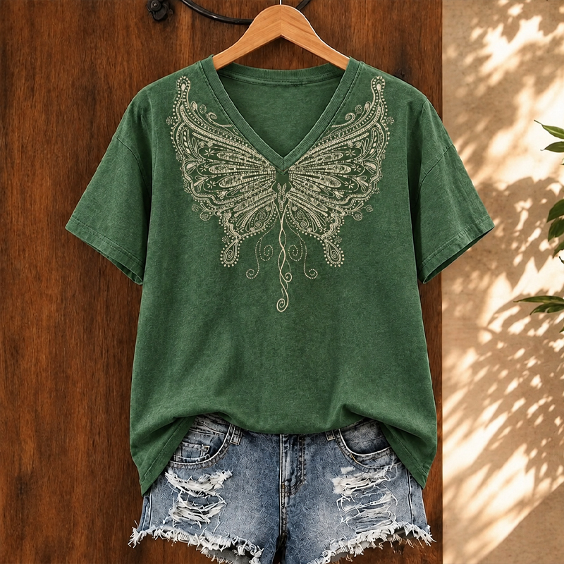 Vintage butterfly-print V-neck