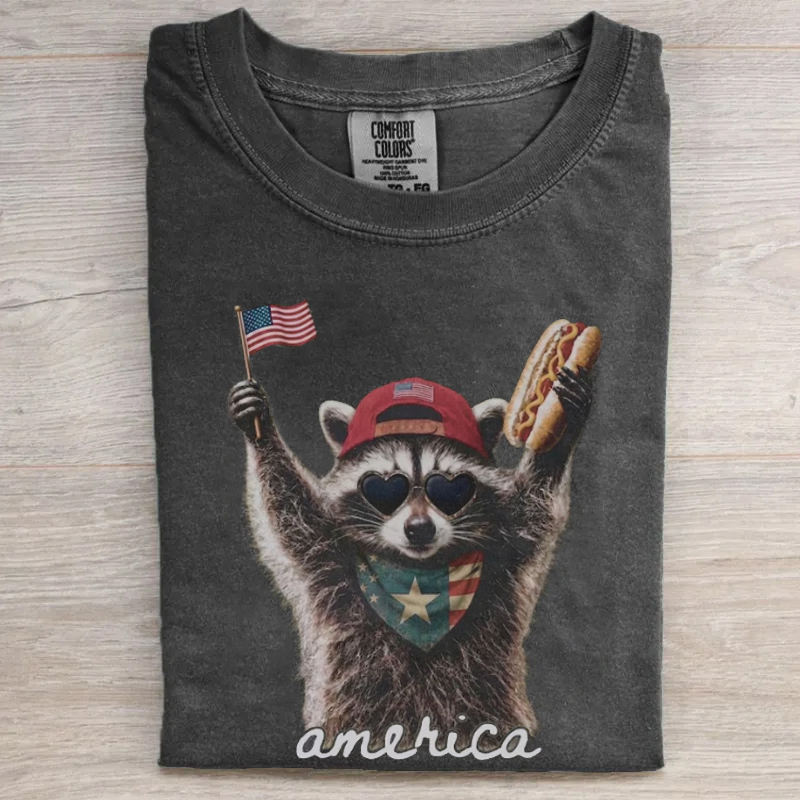 America Raccoon Hot Dog T-shirt