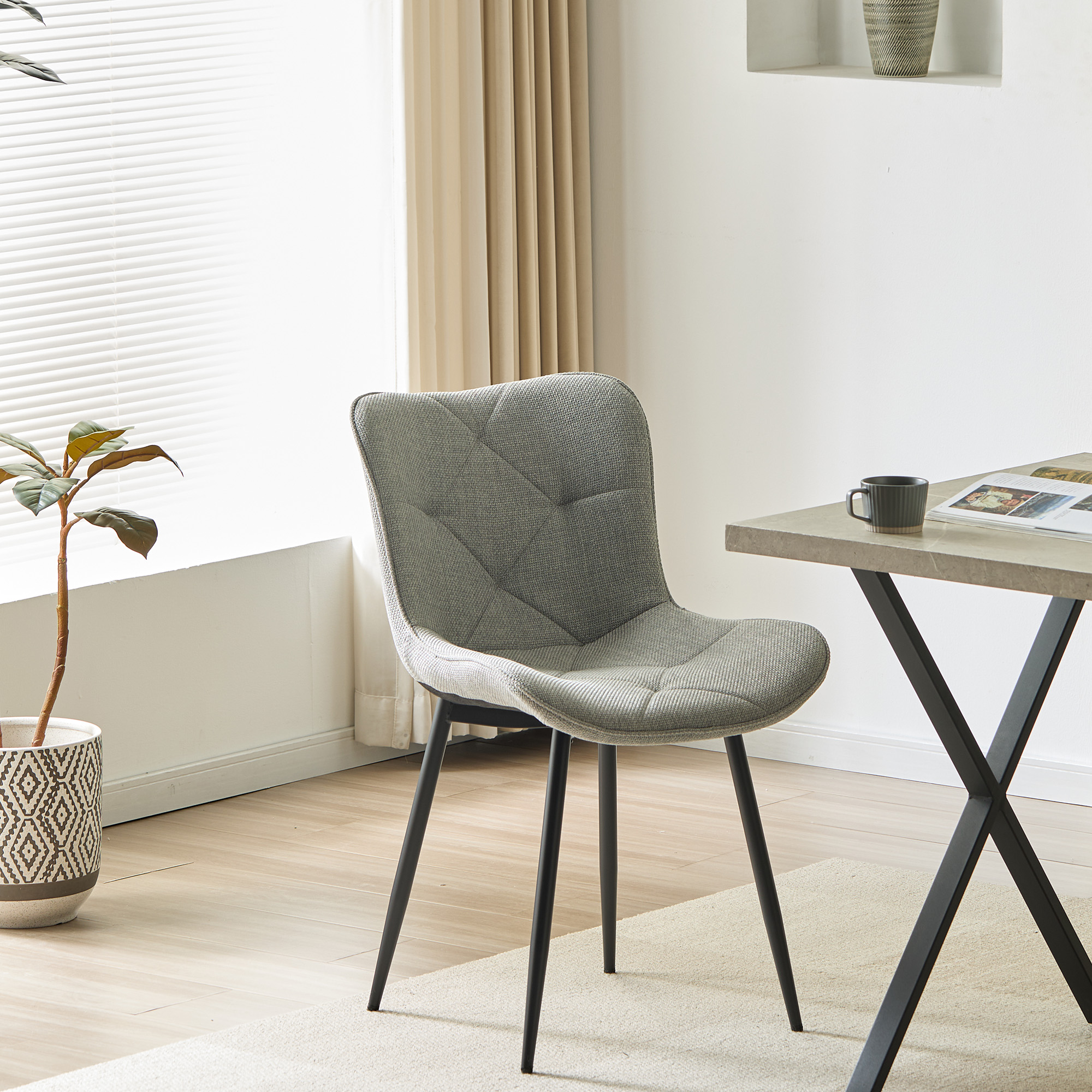 4er-Set Design-Esszimmerstühle LYKKVØ – Elegante Rautensteppung & Ergonomischer Komfort in Khaki