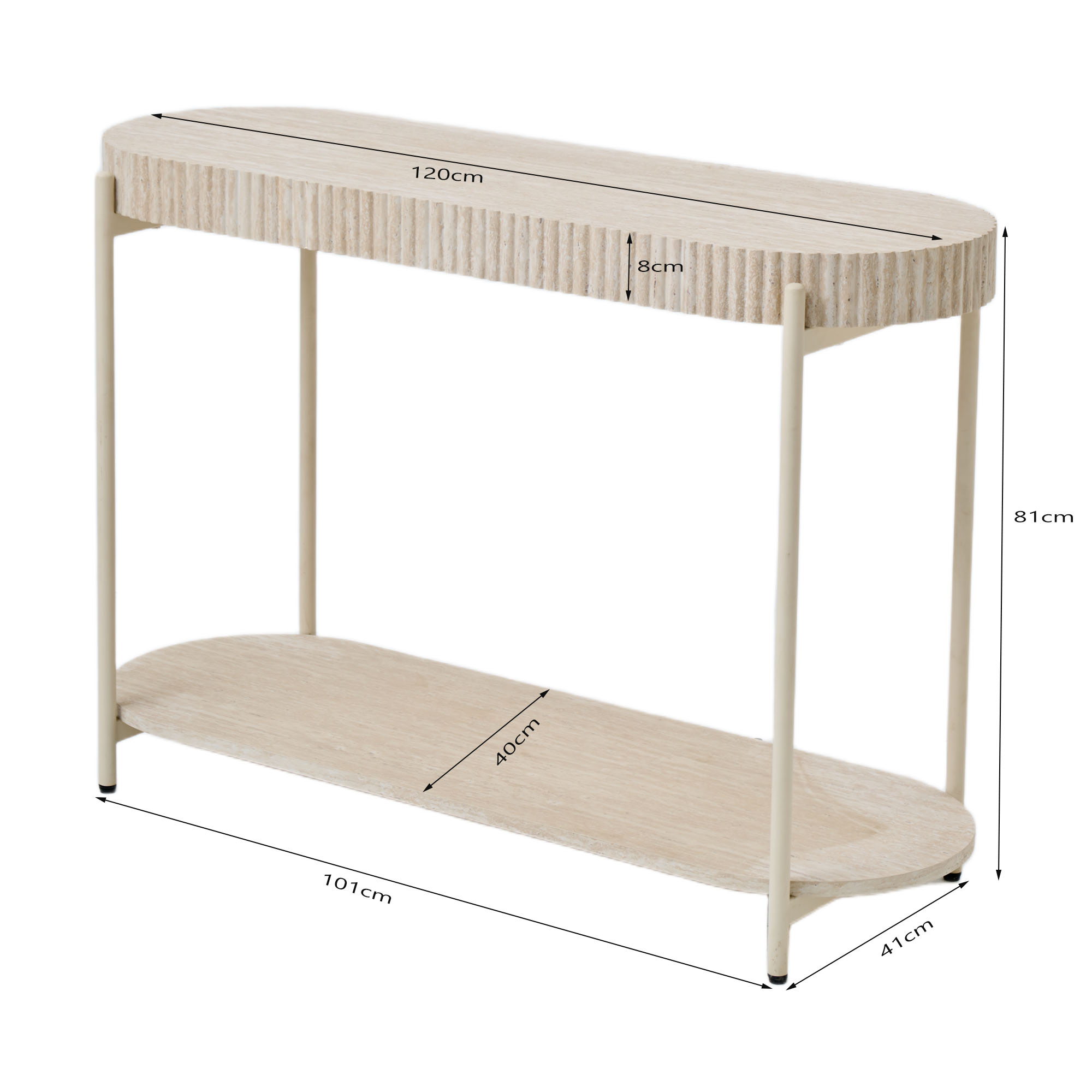 LYKKVØ Design-Konsoltisch in Travertin-Optik – 2-stufiger ovaler Wandtisch in Cremeweiß