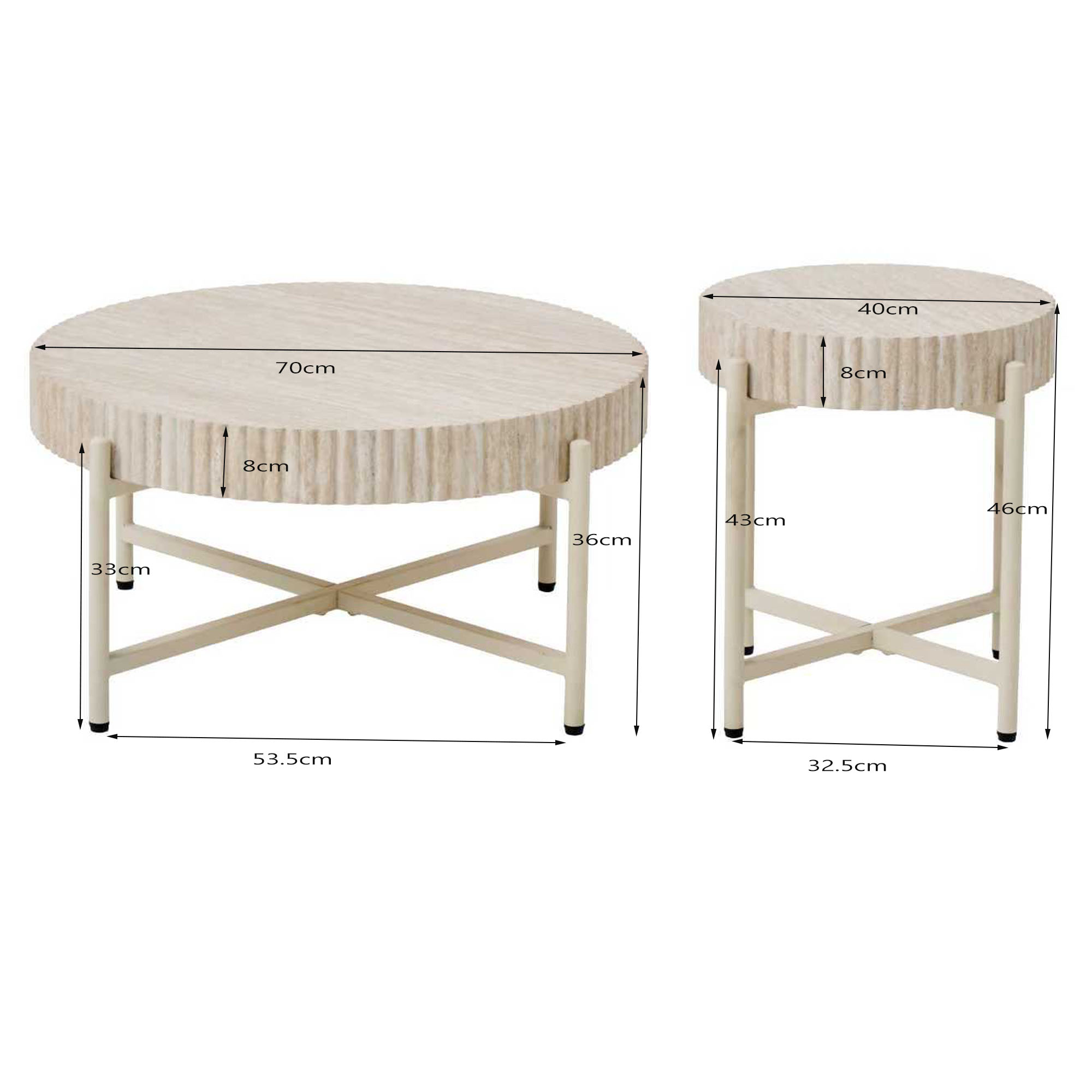 LYKKVØ Design-Couchtisch-Set (2er Set) – Travertin-Optik & Minimalistischer Metallrahmen in Beige