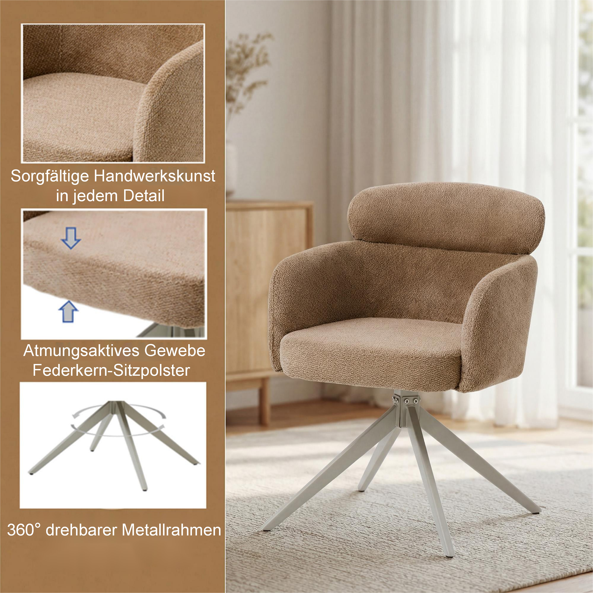Drehstuhl Ergonomischer Chenille-Schalenstuhl mit Armlehnen