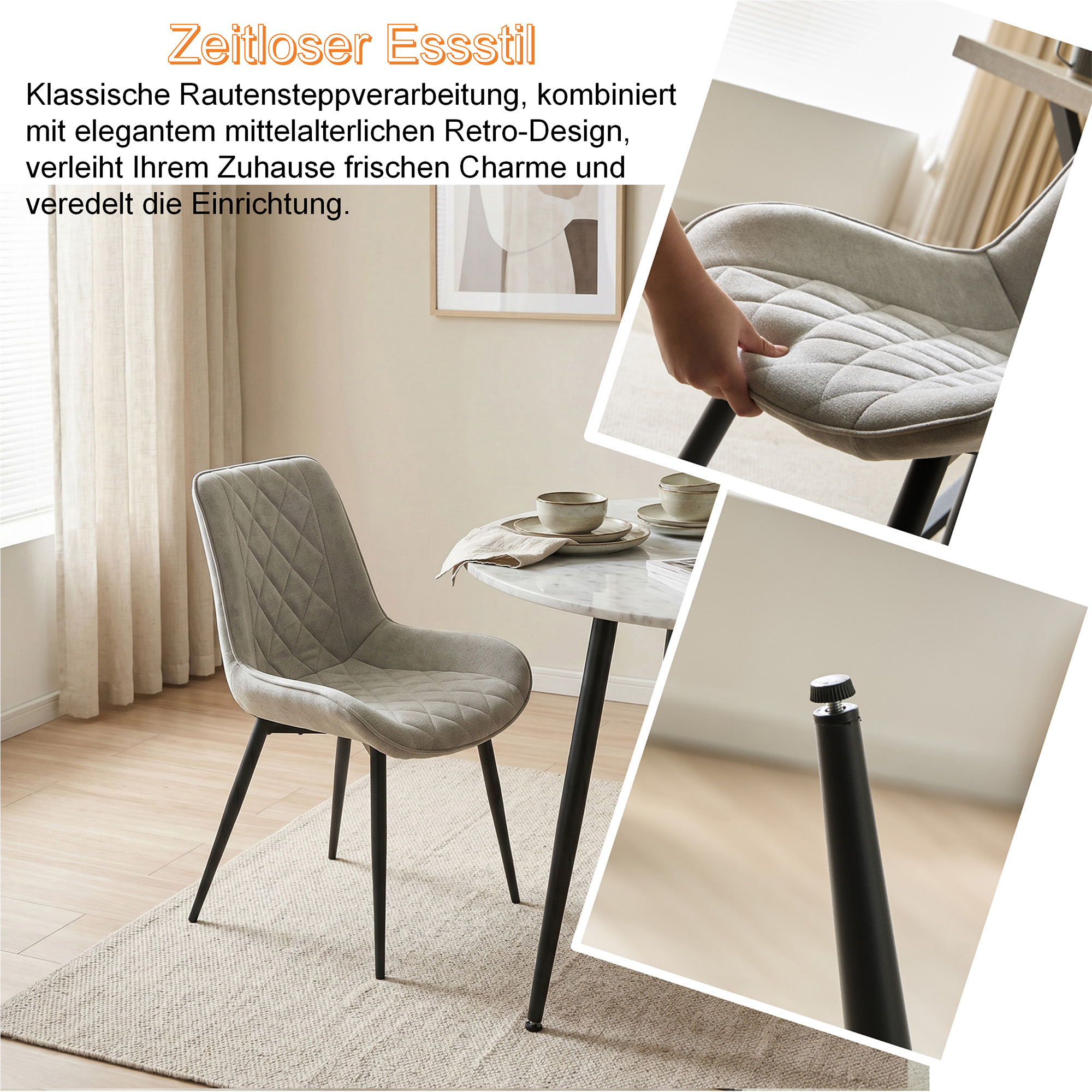 Design-Esszimmerstühle 4er Set – Chenille-Bezug & Ergonomisches Design