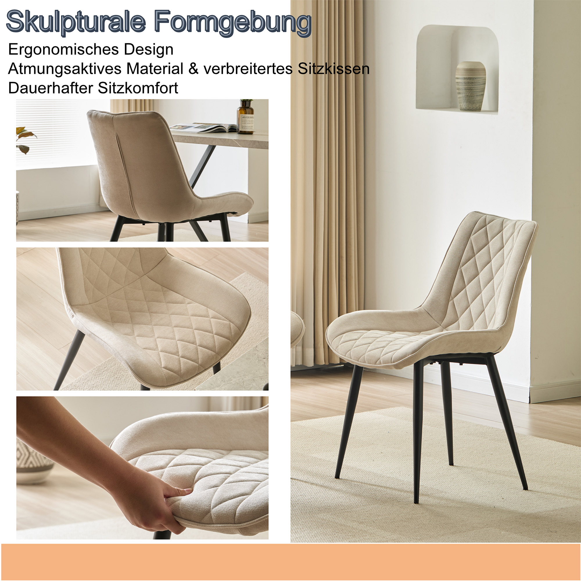 Design-Esszimmerstühle 4er Set – Chenille-Bezug & Ergonomisches Design