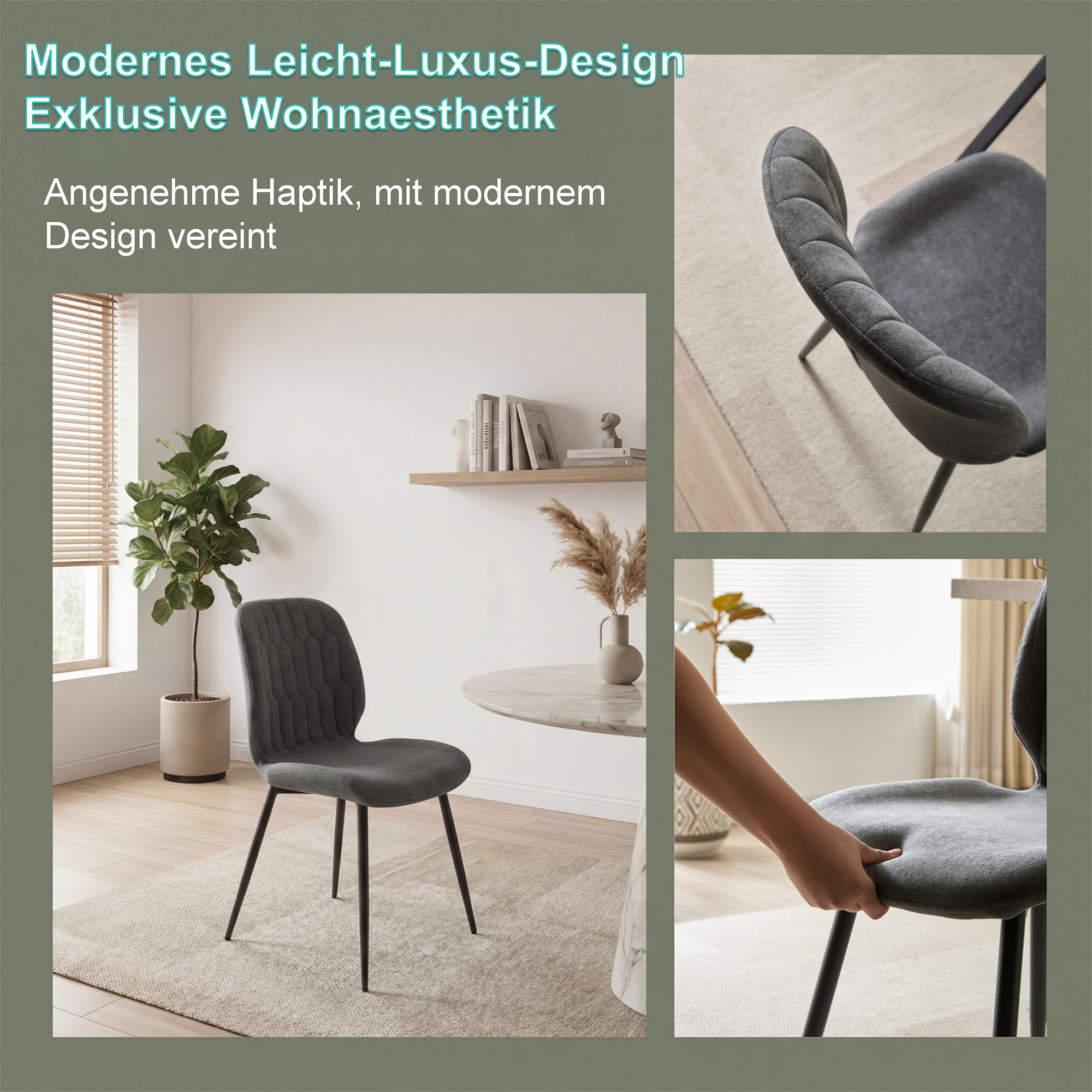 LYKKVØ Design-Polsterstuhl Set (4 Stück) – Ergonomischer Komfort in edlem Chenille