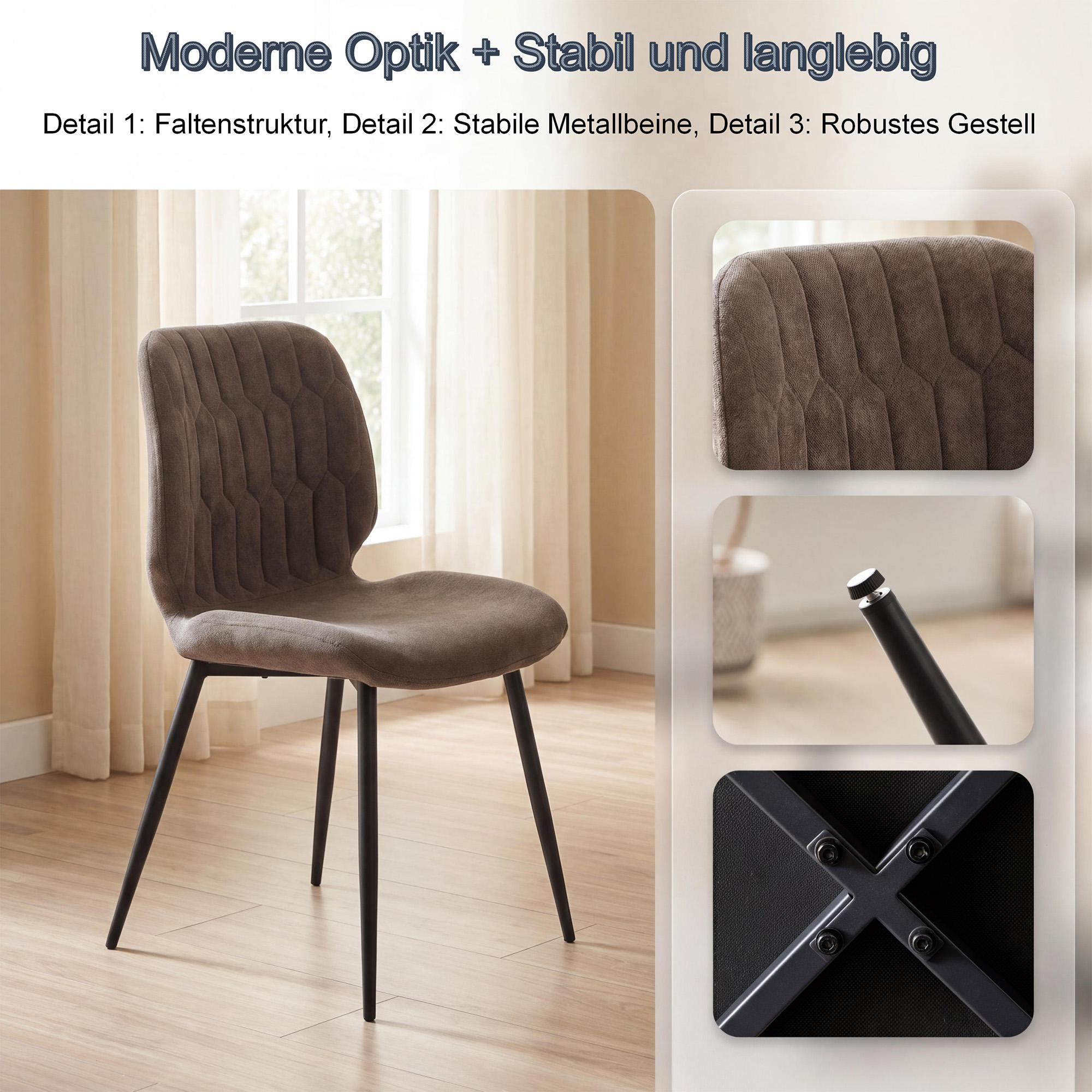 LYKKVØ Design-Polsterstuhl Set (4 Stück) – Ergonomischer Komfort in edlem Chenille