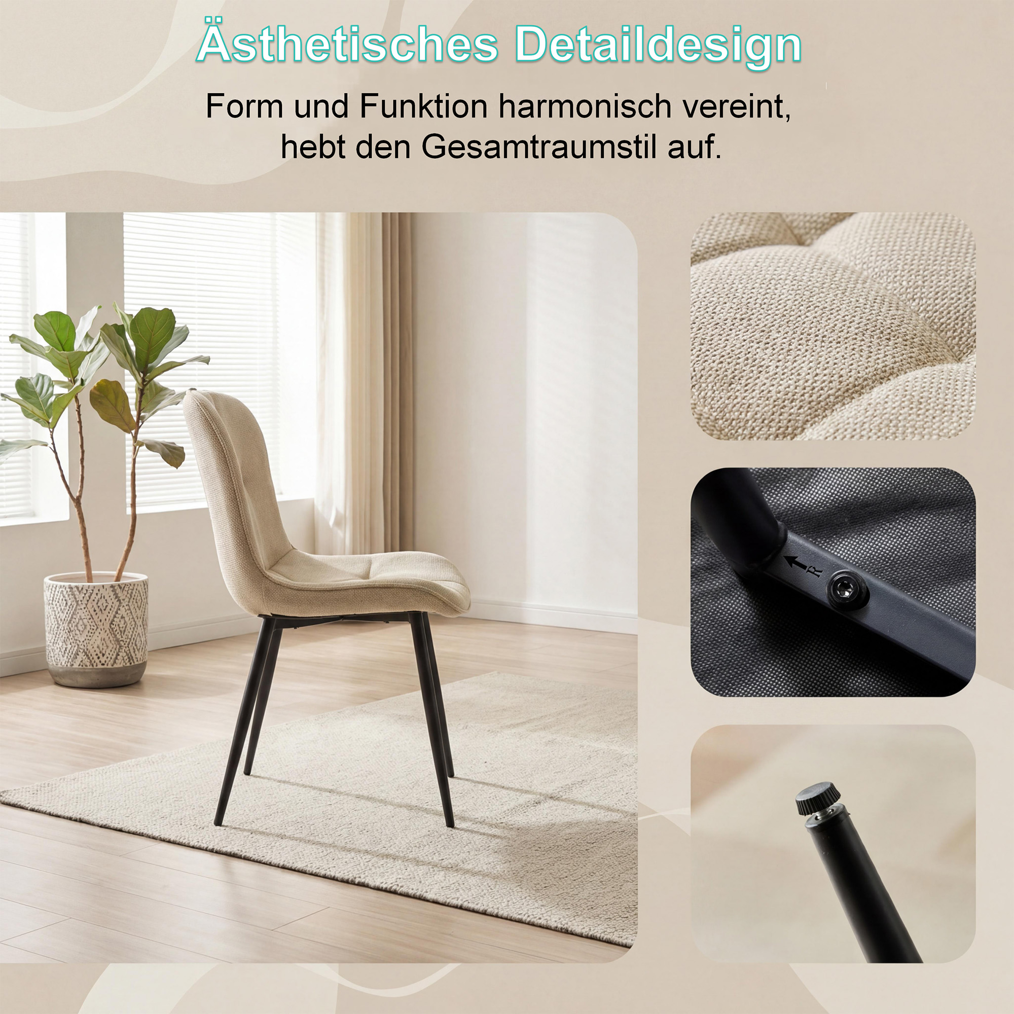 4er-Set Design-Esszimmerstühle LYKKVØ – Elegante Rautensteppung & Ergonomischer Komfort in Khaki