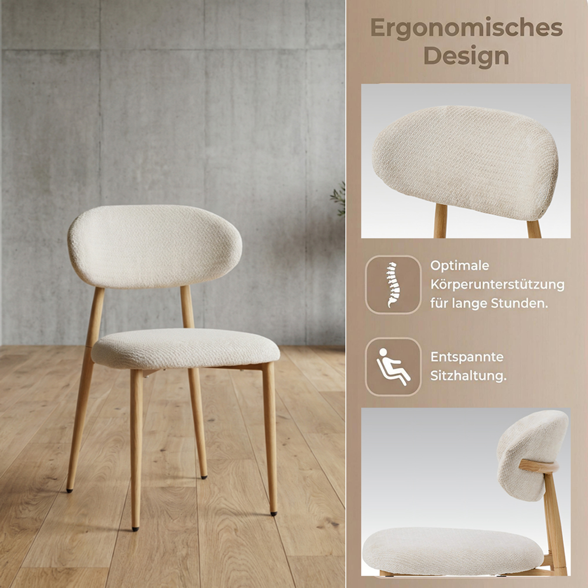 LYKKVØ Design-Polsterstuhl Set (2 Stück) – Ergonomischer Komfort in Beige mit Walnuss-Optik