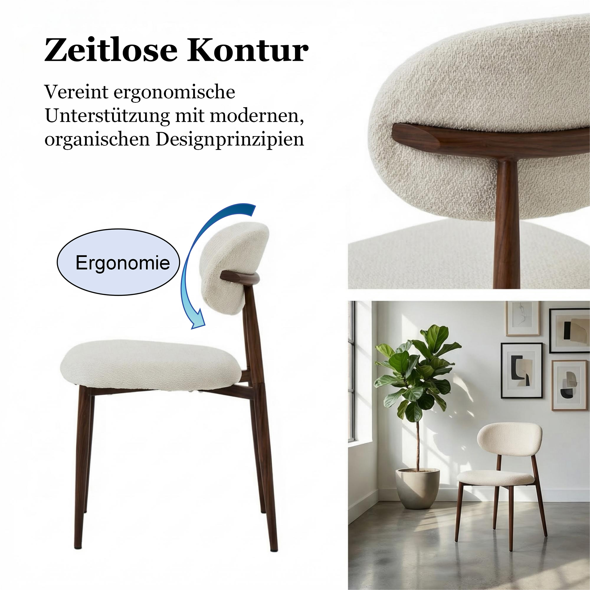 LYKKVØ Design-Polsterstuhl Set (2 Stück) – Ergonomischer Komfort in Beige mit Walnuss-Optik