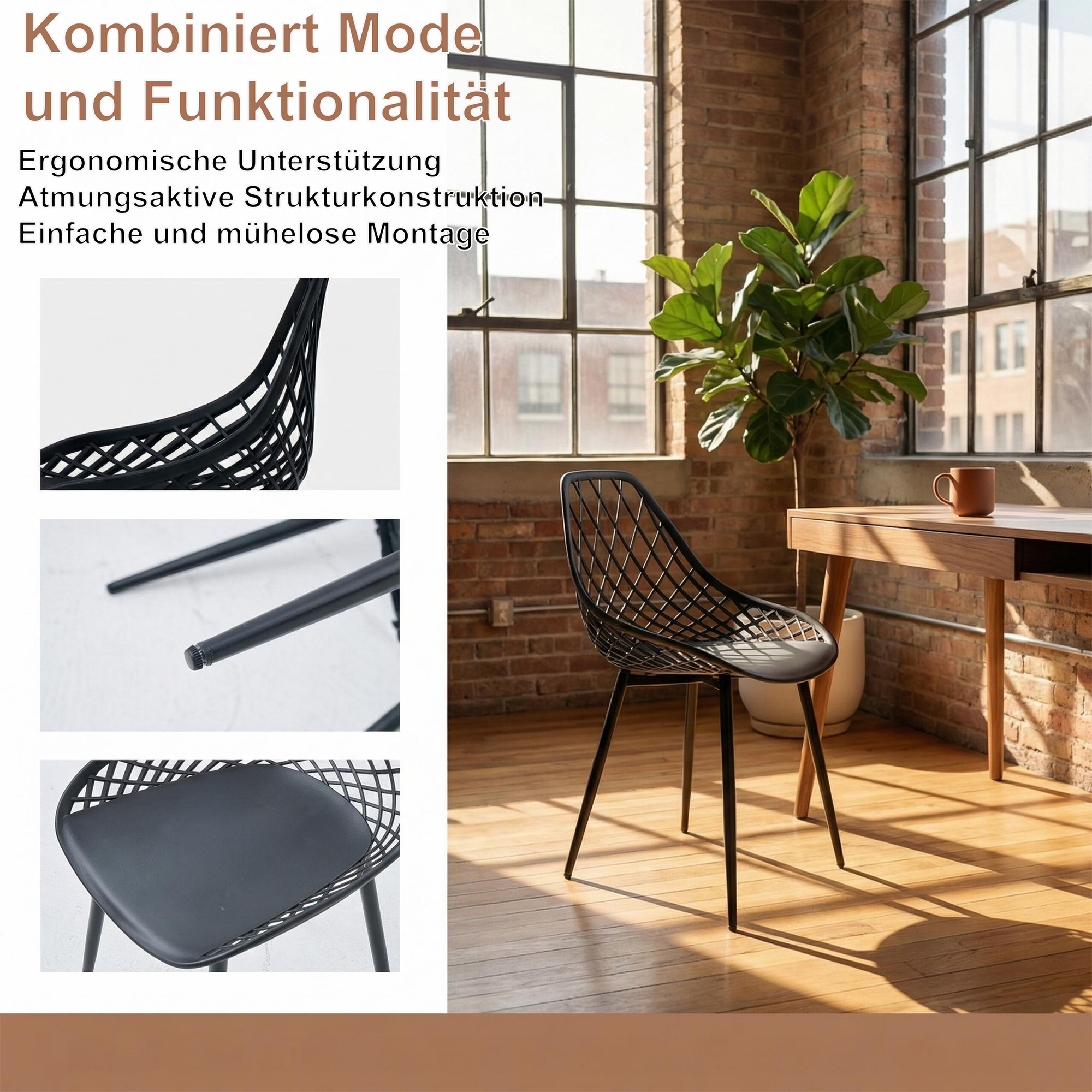 Bistrostuhl PP-Sitz & Metallrahmen, moderner Esszimmerstuhl, Gartenstuhl