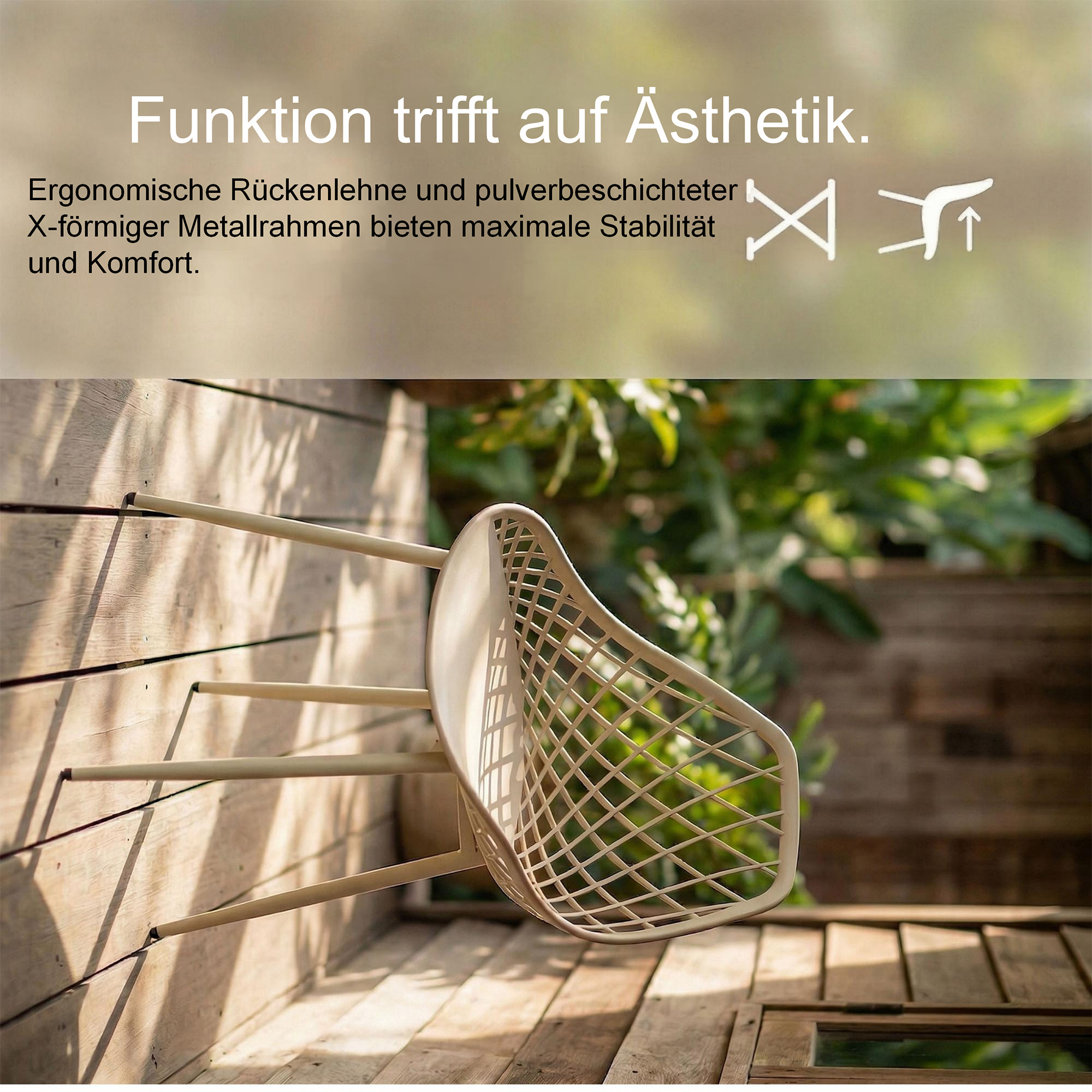 Bistrostuhl PP-Sitz & Metallrahmen, moderner Esszimmerstuhl, Gartenstuhl
