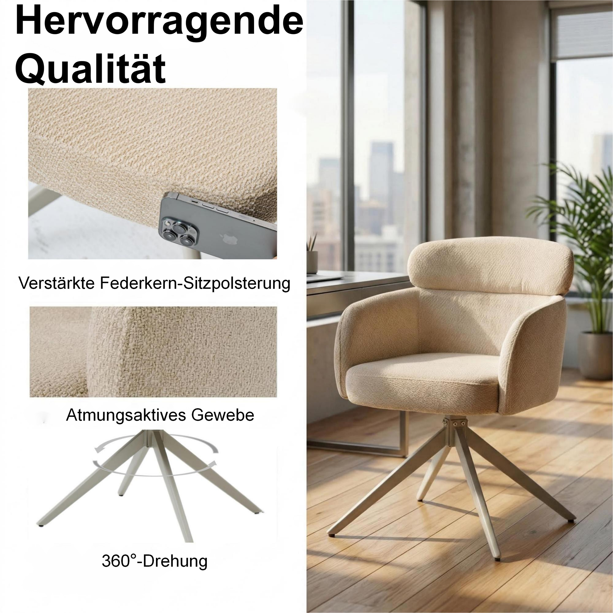 Drehstuhl Ergonomischer Chenille-Schalenstuhl mit Armlehnen