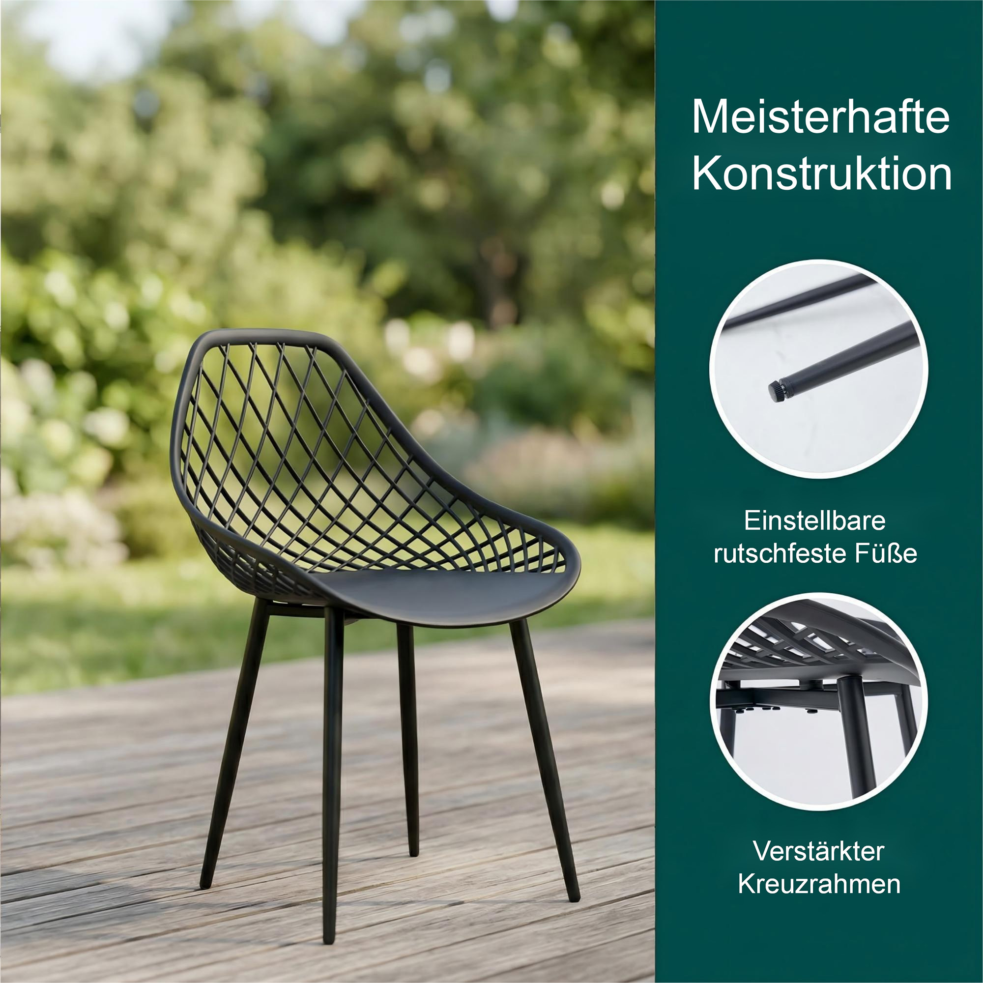 Bistrostuhl PP-Sitz & Metallrahmen, moderner Esszimmerstuhl, Gartenstuhl