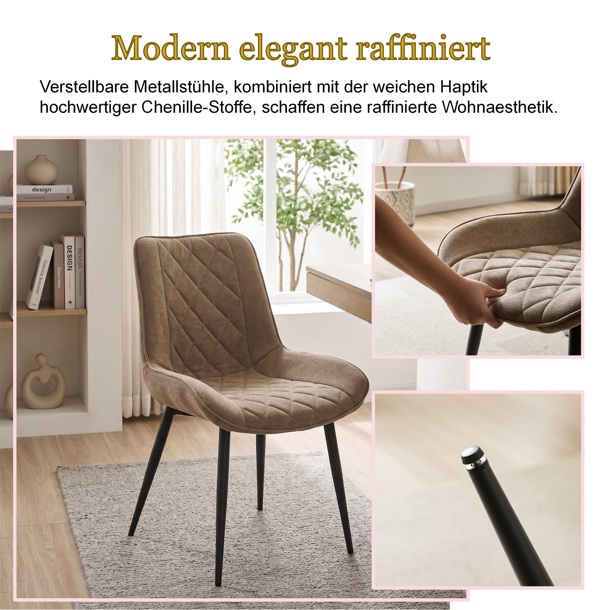 Design-Esszimmerstühle 4er Set – Chenille-Bezug & Ergonomisches Design
